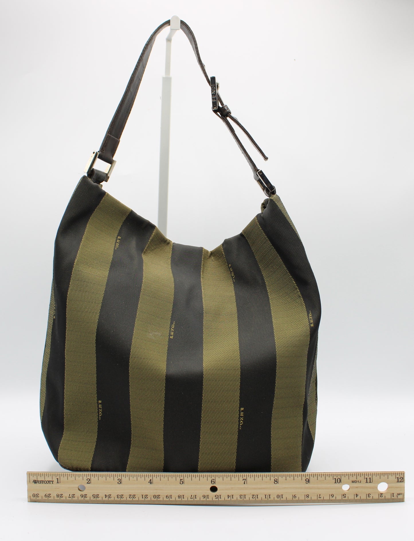 Fendi Brown And Black Pequin Stripe Canvas Leather Hobo Bag