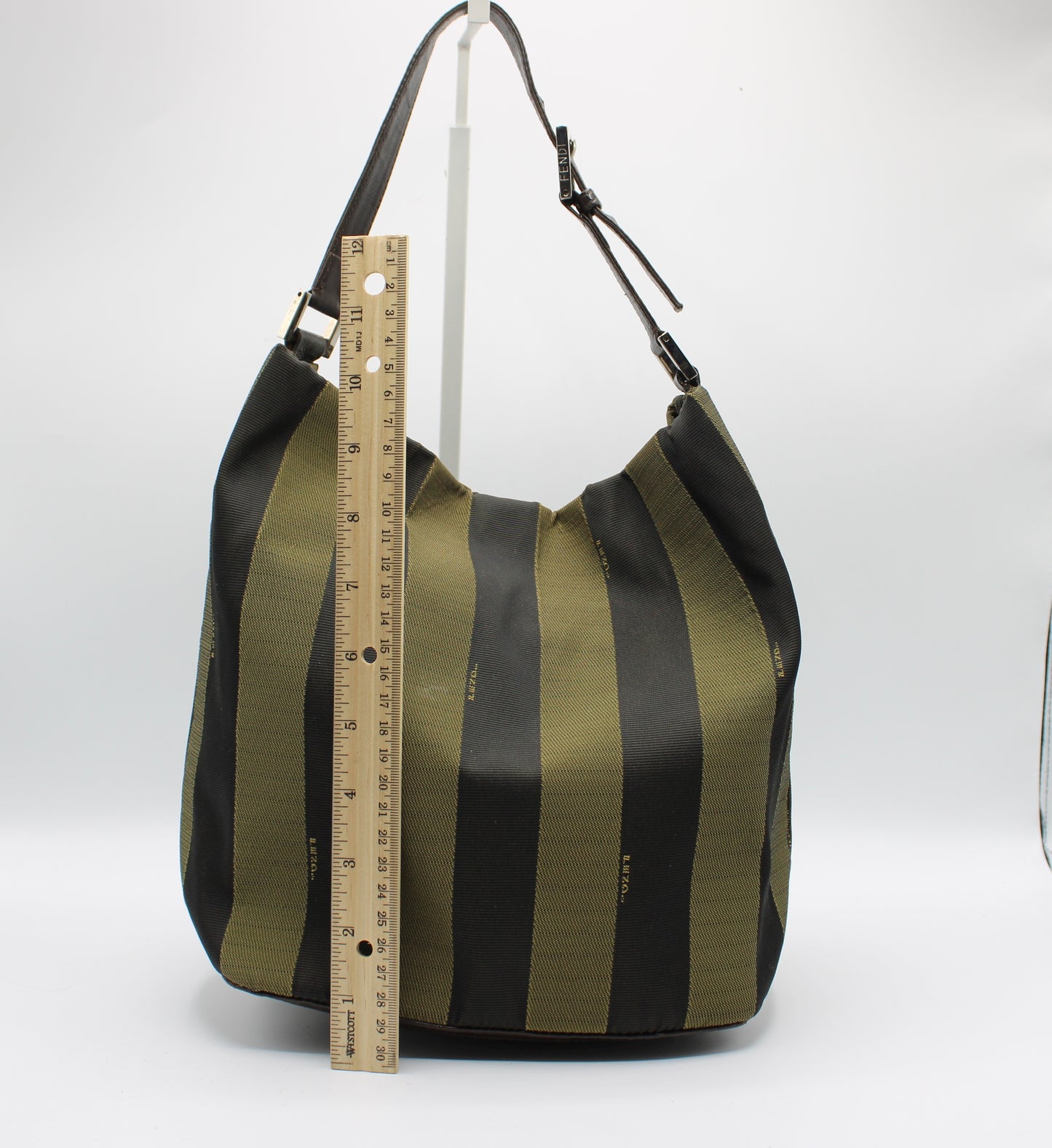 Fendi Brown And Black Pequin Stripe Canvas Leather Hobo Bag
