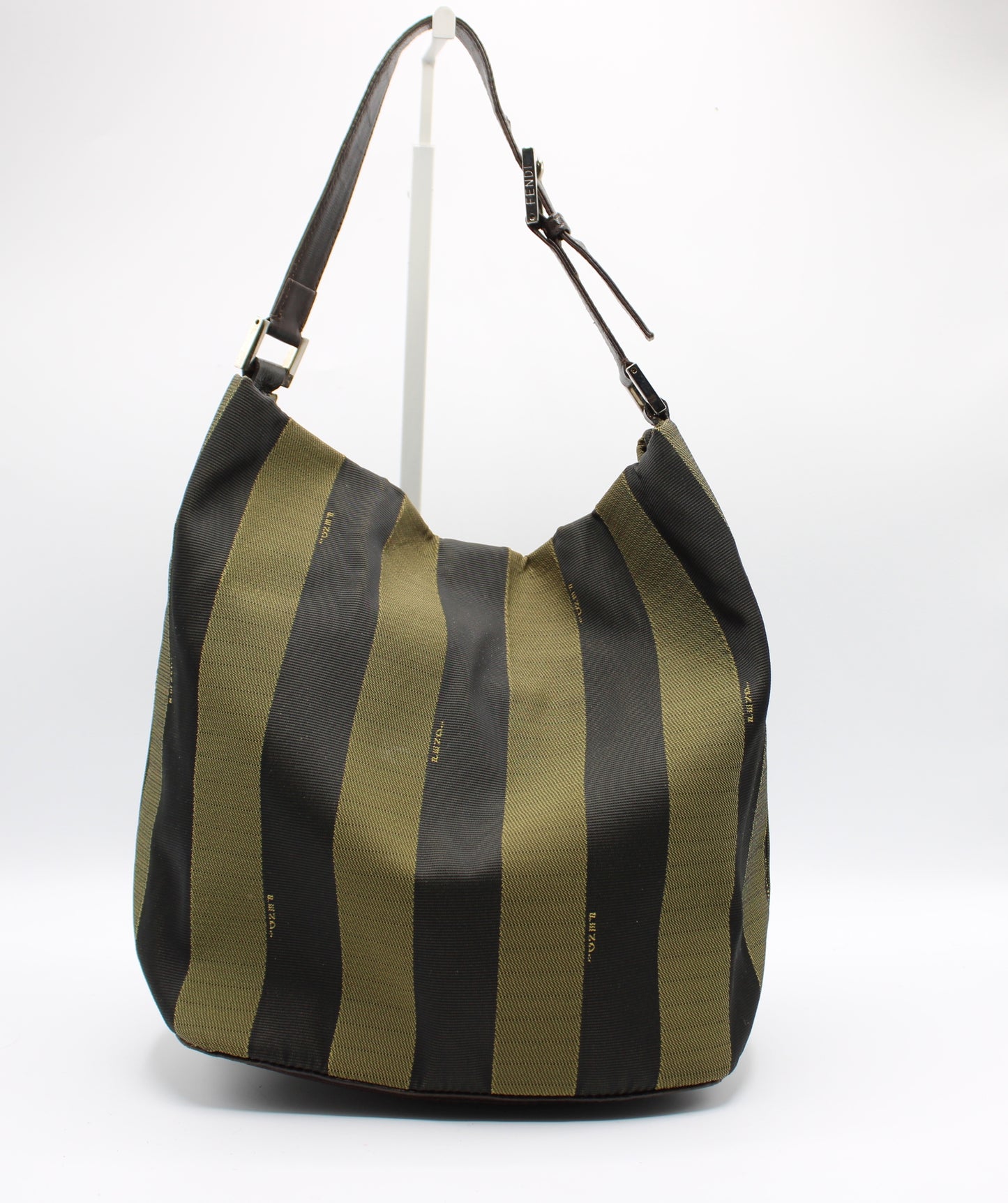 Fendi Brown And Black Pequin Stripe Canvas Leather Hobo Bag