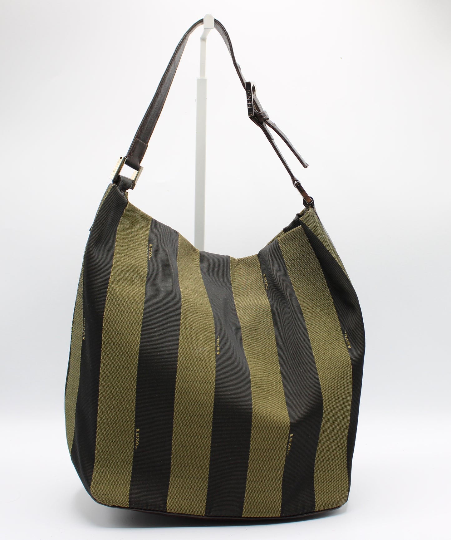Fendi Brown And Black Pequin Stripe Canvas Leather Hobo Bag