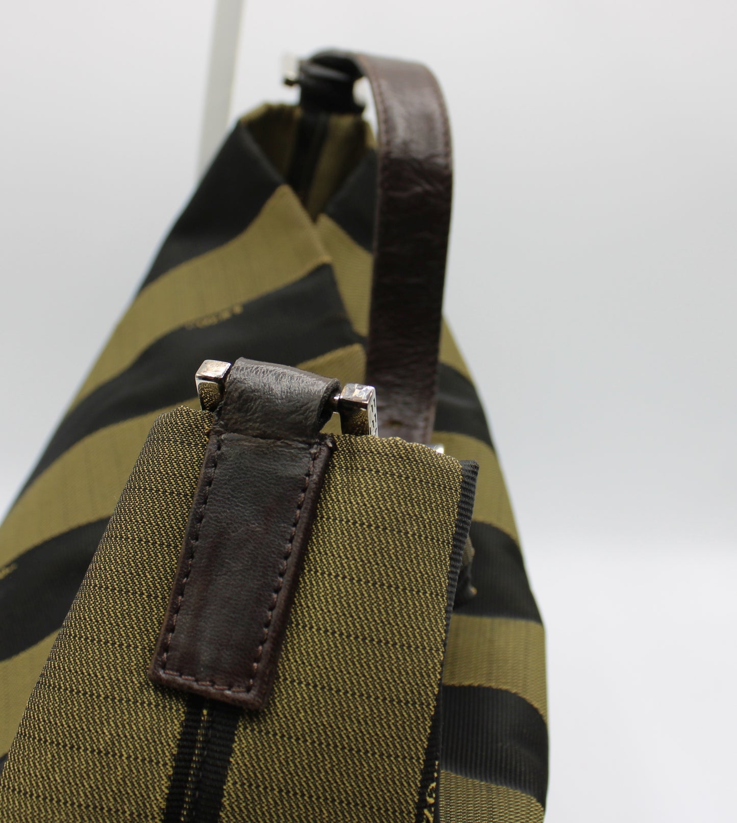 Fendi Brown And Black Pequin Stripe Canvas Leather Hobo Bag