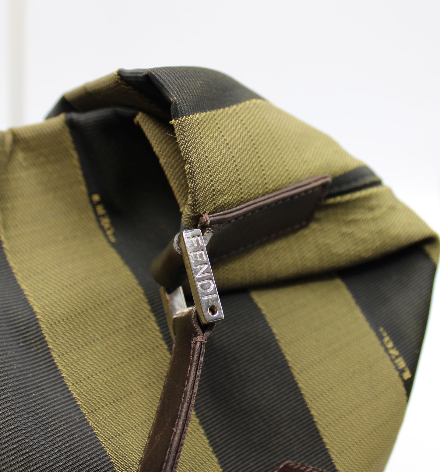 Fendi Brown And Black Pequin Stripe Canvas Leather Hobo Bag