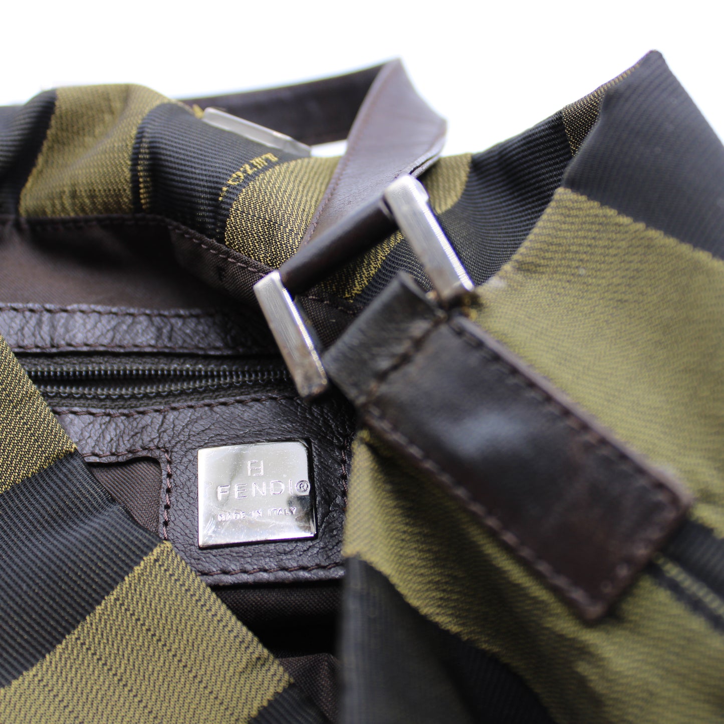 Fendi Brown And Black Pequin Stripe Canvas Leather Hobo Bag