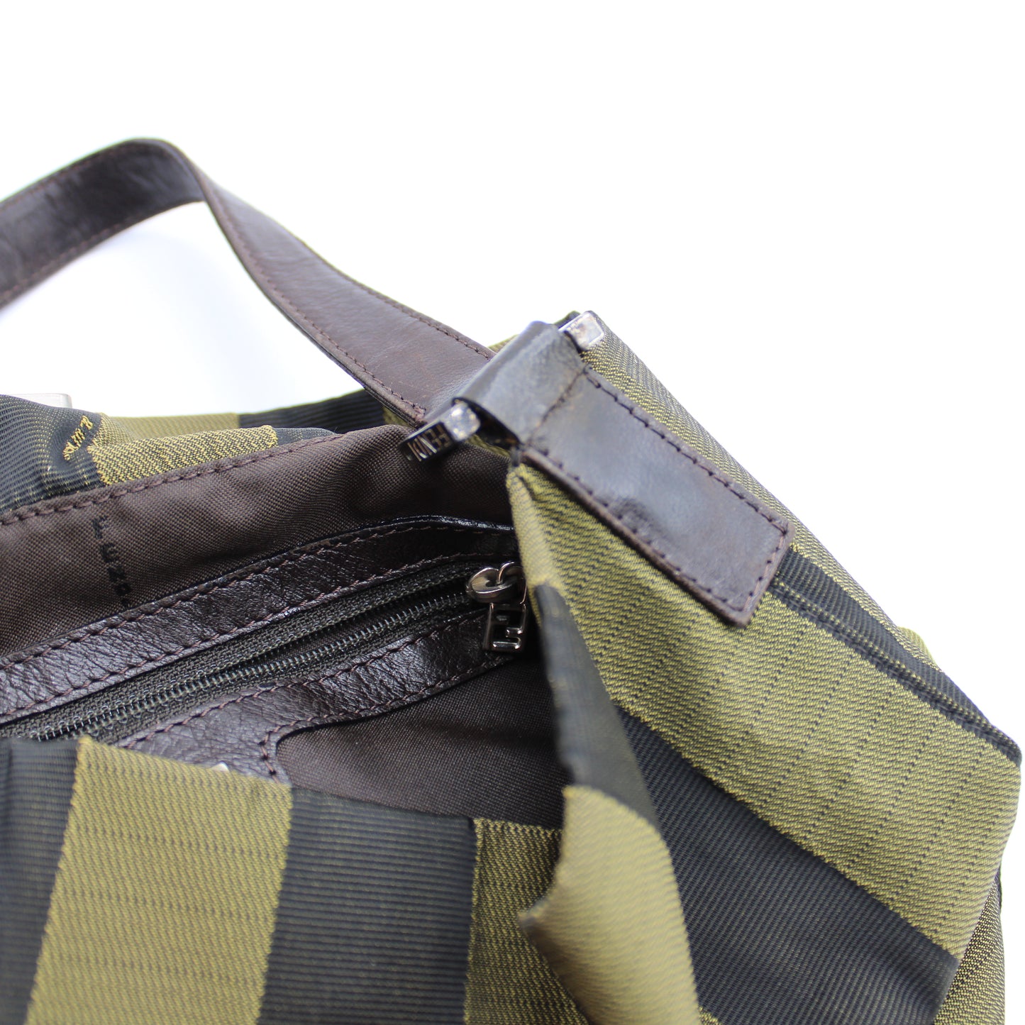 Fendi Brown And Black Pequin Stripe Canvas Leather Hobo Bag