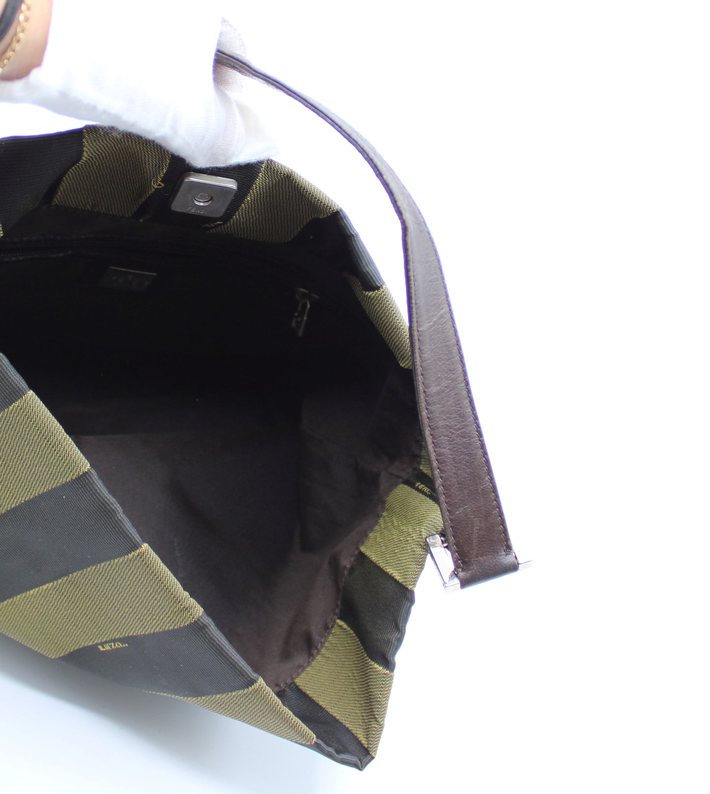 Fendi Brown And Black Pequin Stripe Canvas Leather Hobo Bag