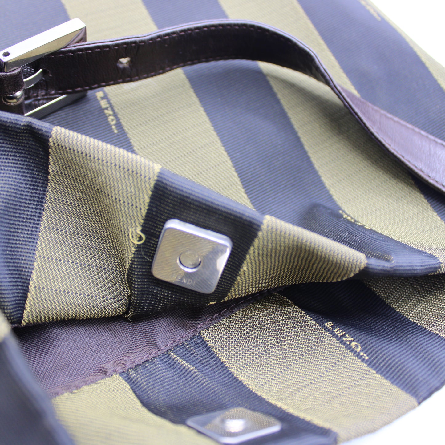 Fendi Brown And Black Pequin Stripe Canvas Leather Hobo Bag