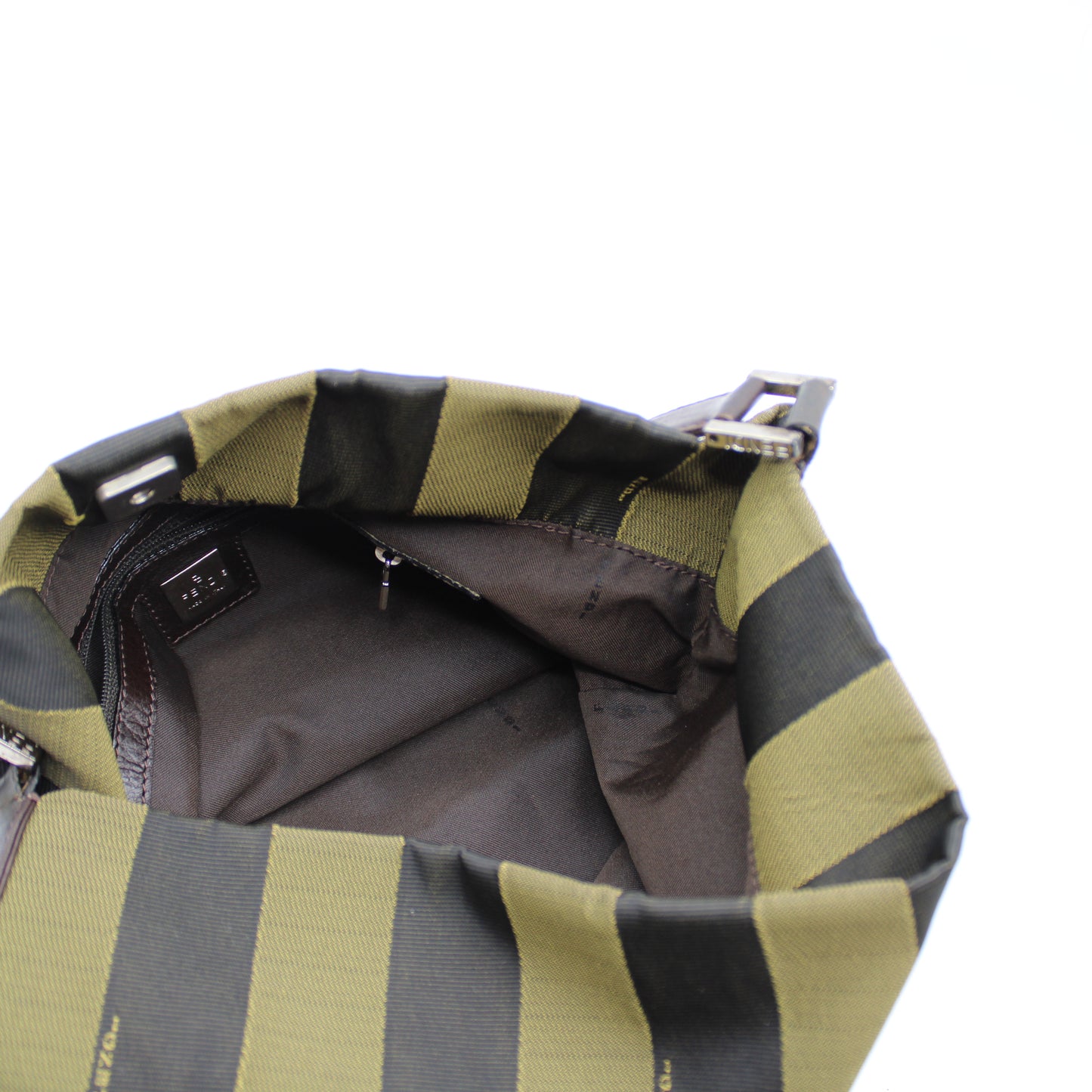 Fendi Brown And Black Pequin Stripe Canvas Leather Hobo Bag