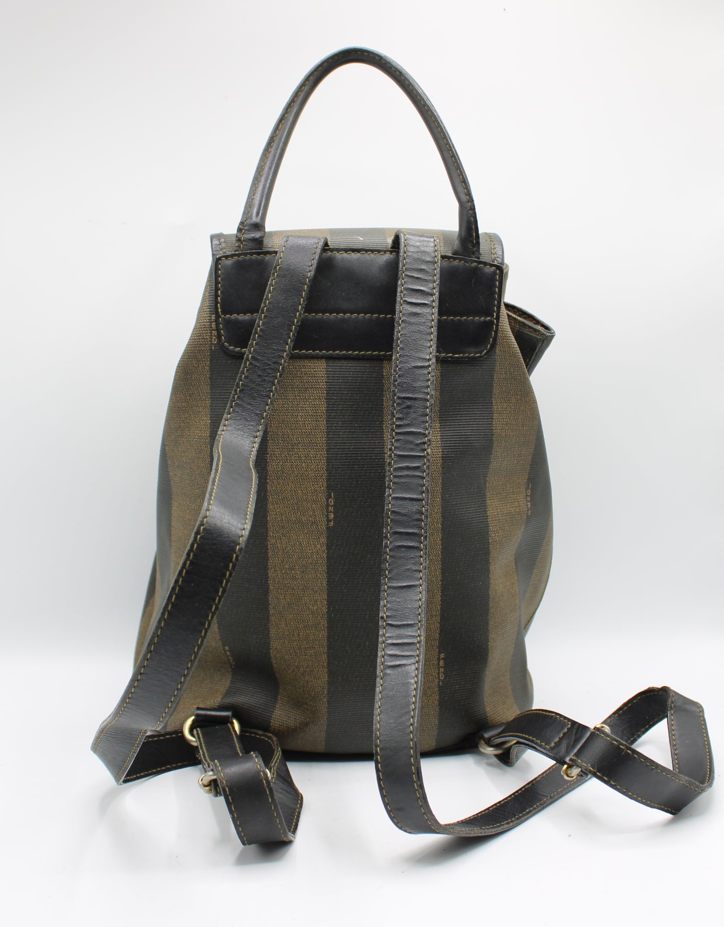 Fendi Brown And Black Pequin Stripe Canvas Leather Backpack