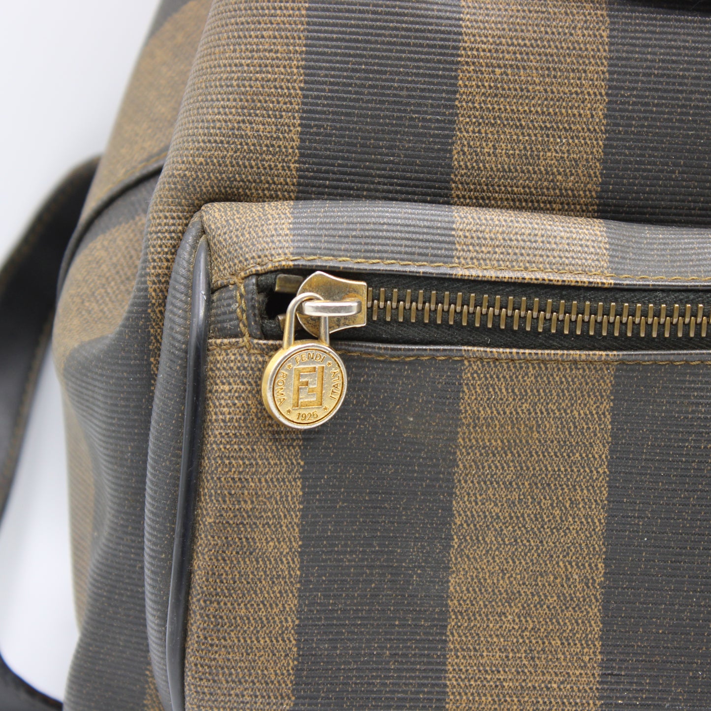 Fendi Brown And Black Pequin Stripe Canvas Leather Backpack
