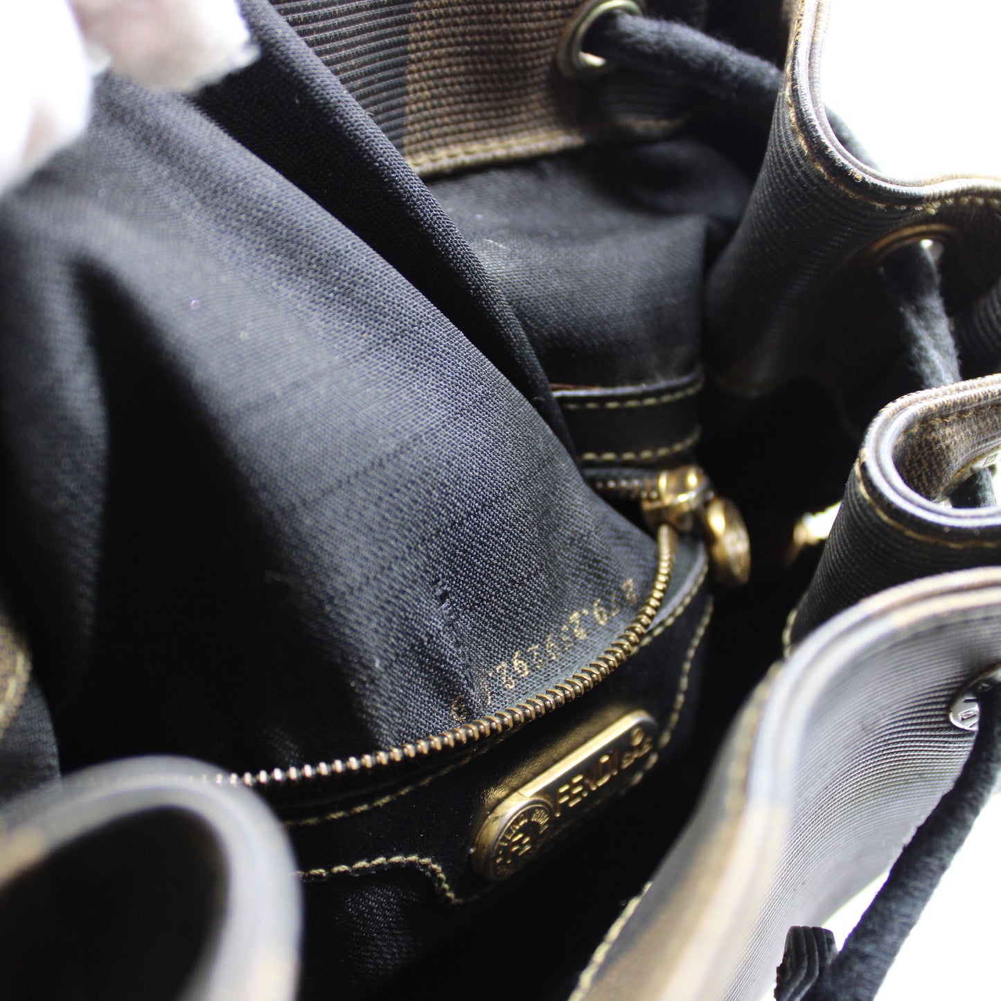 Fendi Brown And Black Pequin Stripe Canvas Leather Backpack