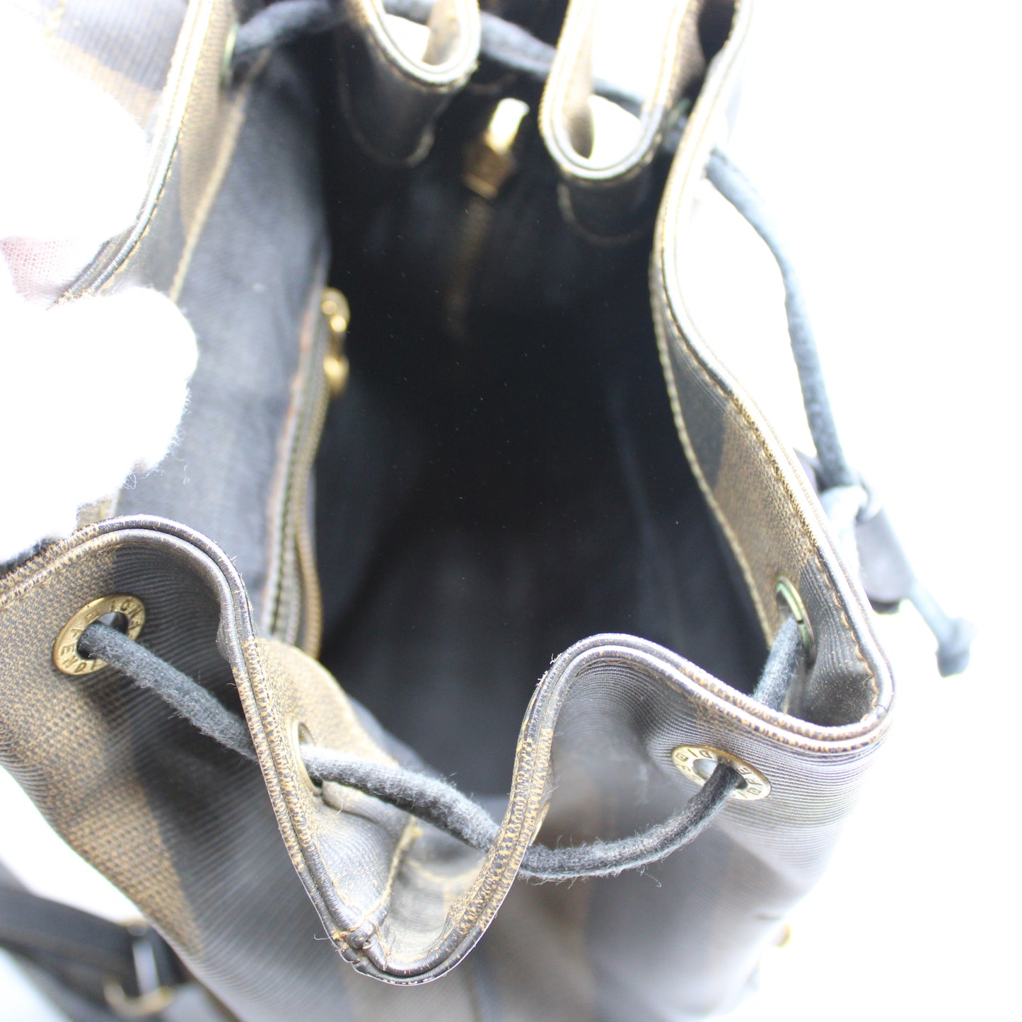 Fendi Brown And Black Pequin Stripe Canvas Leather Backpack