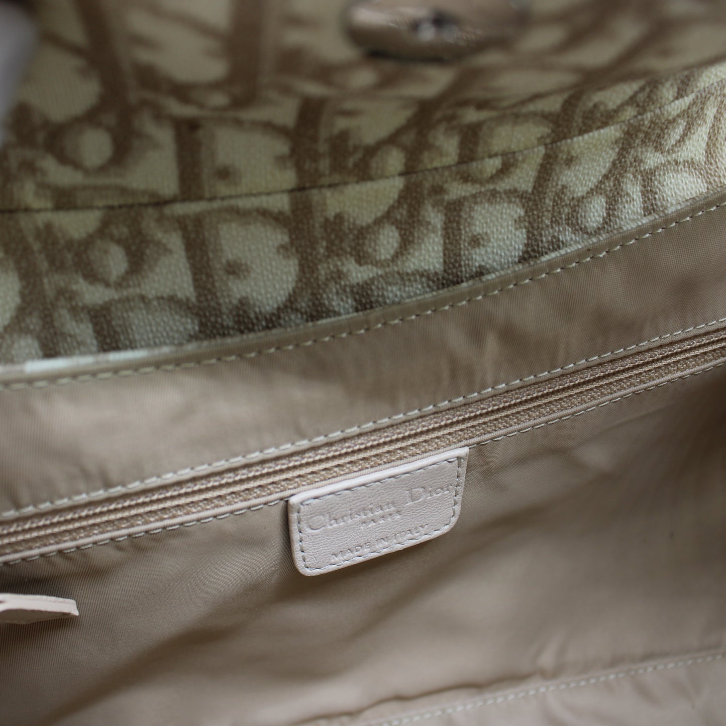 Christian Dior Beige Trotter Canvas Romantique Leather Bow Flap Bag