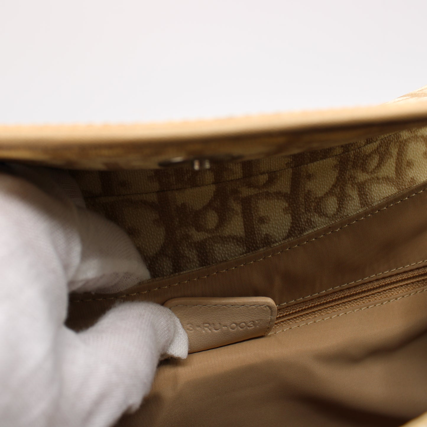 Christian Dior Beige Trotter Canvas Romantique Leather Bow Flap Bag