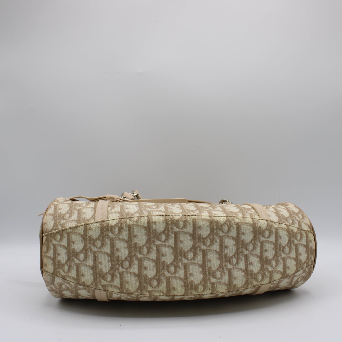 Christian Dior Beige Trotter Canvas Romantique Leather Bow Flap Bag