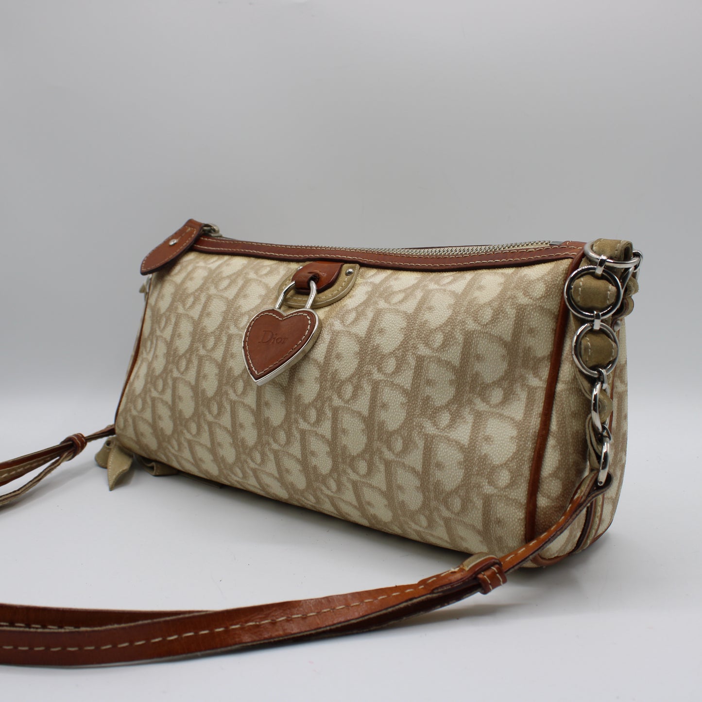 Christian Dior Beige Romantique Heart Charm Shoulder Crossbody Bag