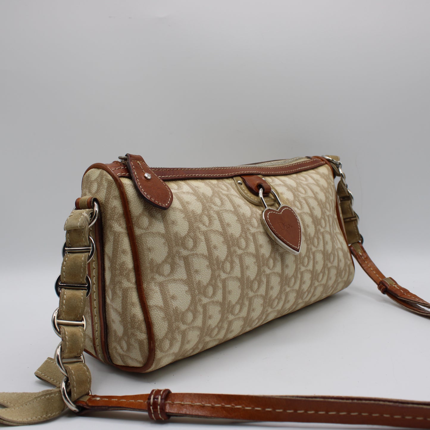 Christian Dior Beige Romantique Heart Charm Shoulder Crossbody Bag