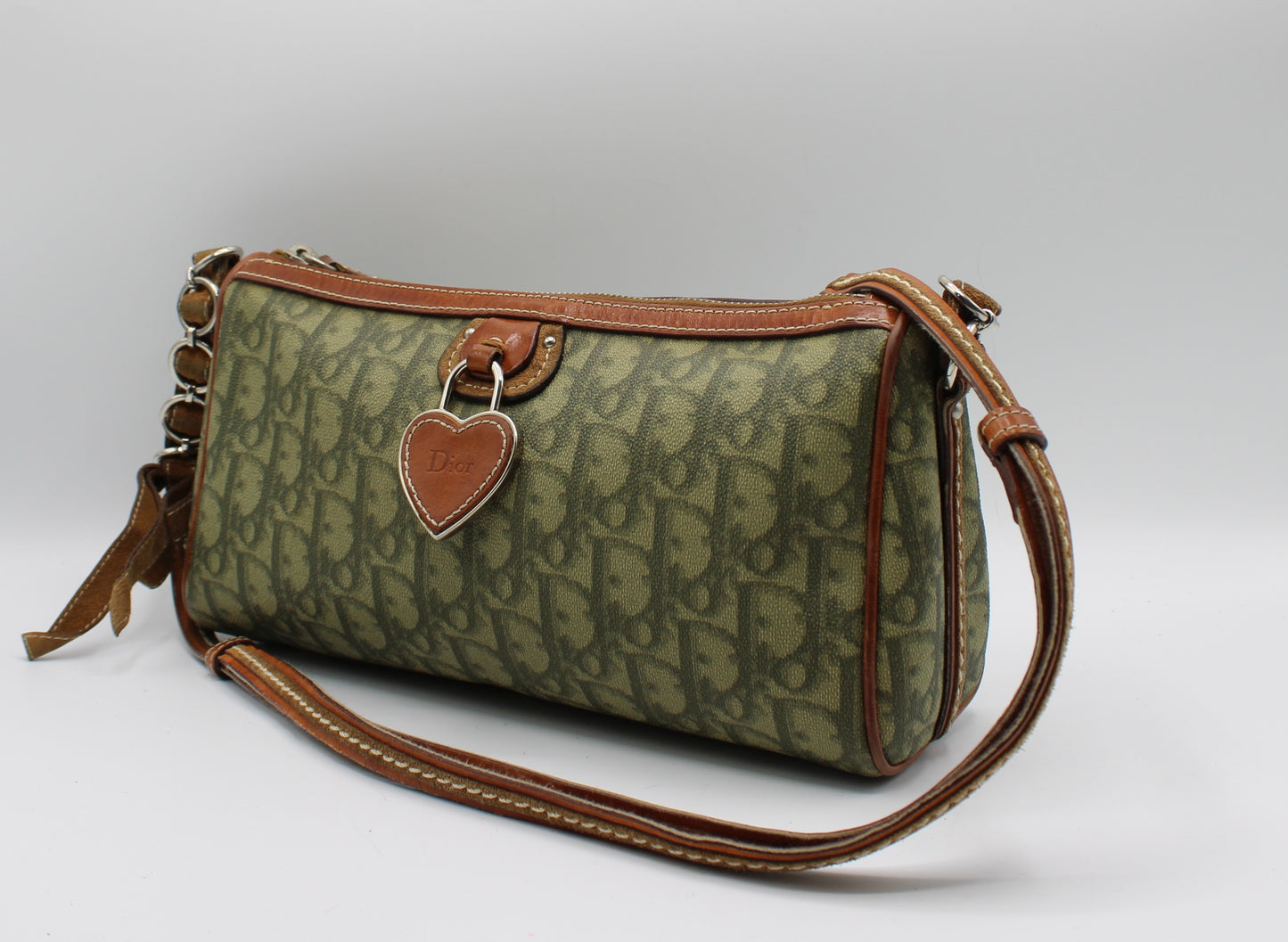 Christian Dior Khaki Canvas Leather Romantique Crossbody Bag