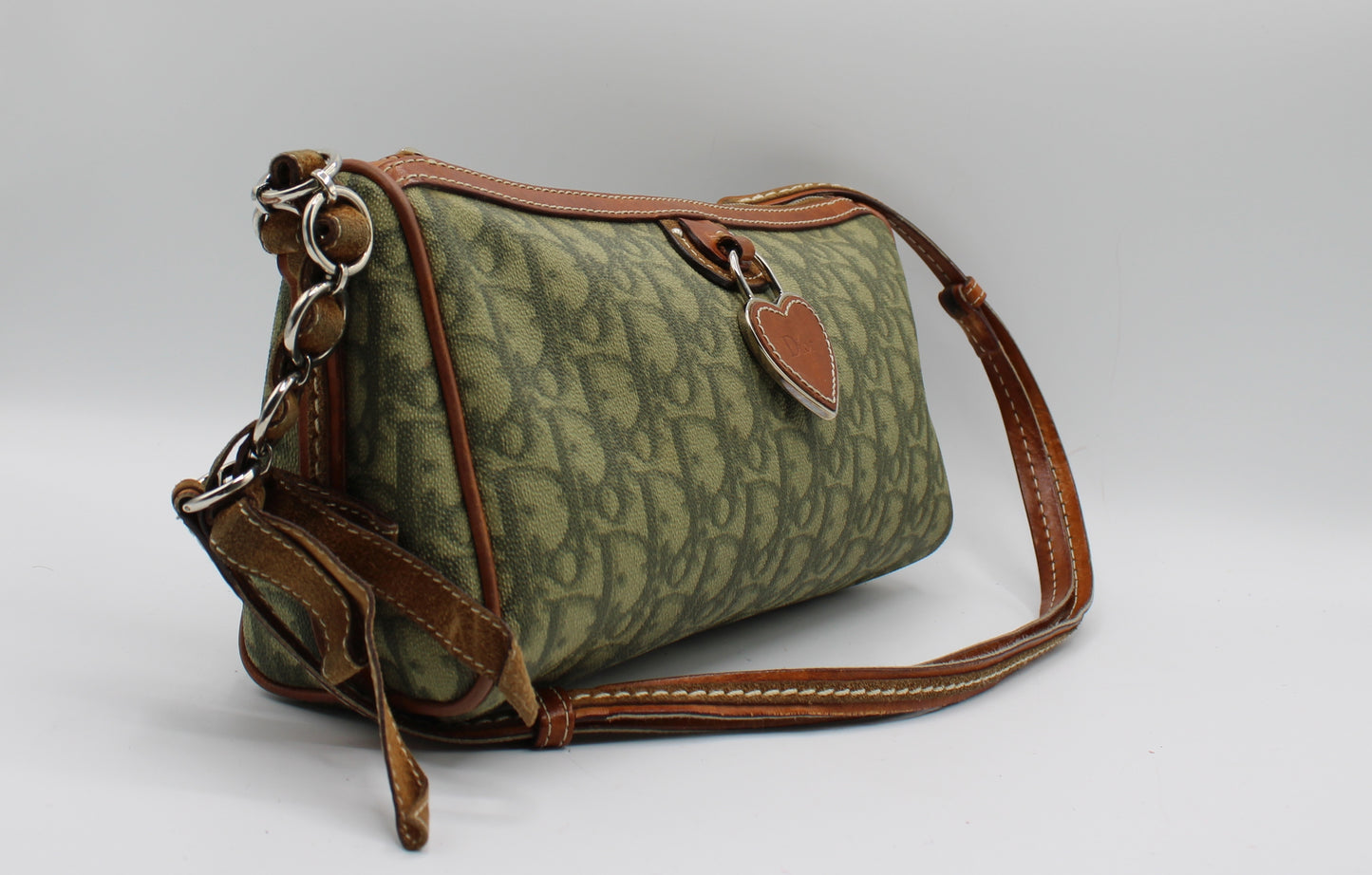 Christian Dior Khaki Canvas Leather Romantique Crossbody Bag
