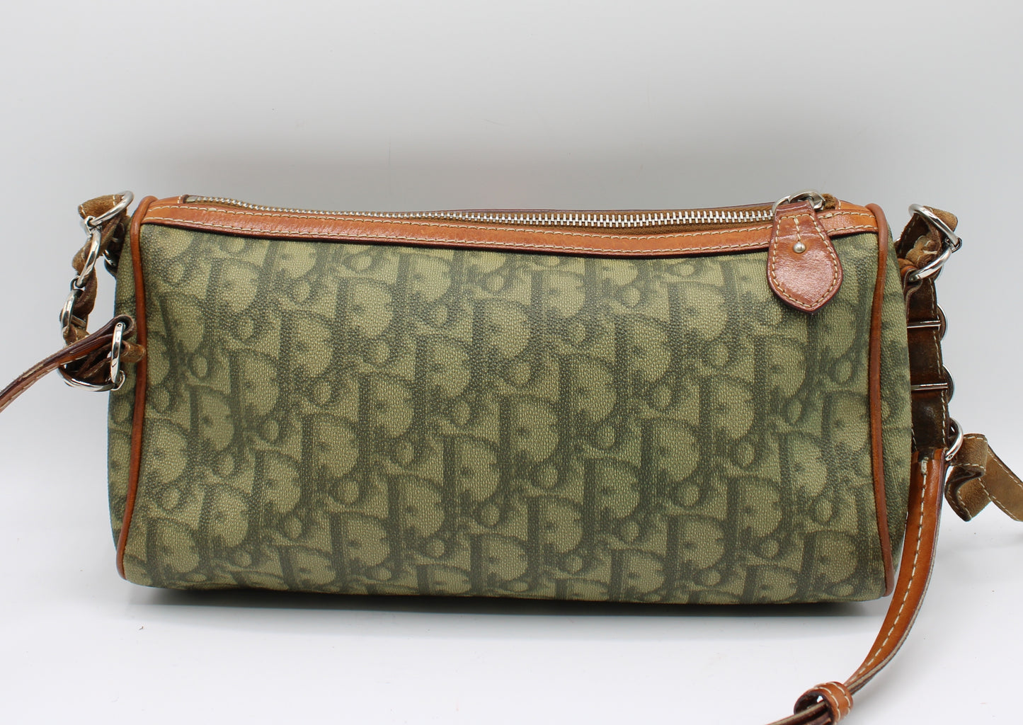 Christian Dior Khaki Canvas Leather Romantique Crossbody Bag