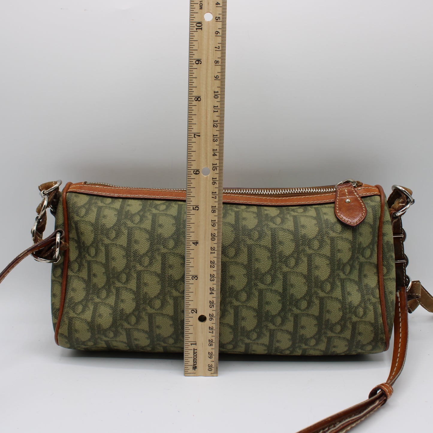 Christian Dior Khaki Canvas Leather Romantique Crossbody Bag