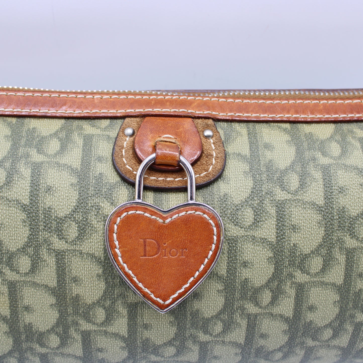 Christian Dior Khaki Canvas Leather Romantique Crossbody Bag