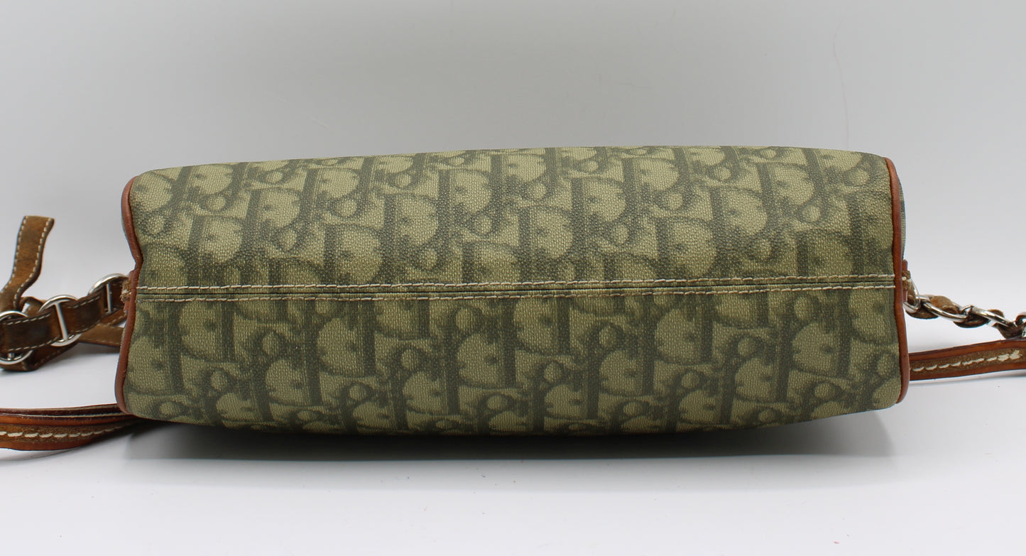 Christian Dior Khaki Canvas Leather Romantique Crossbody Bag