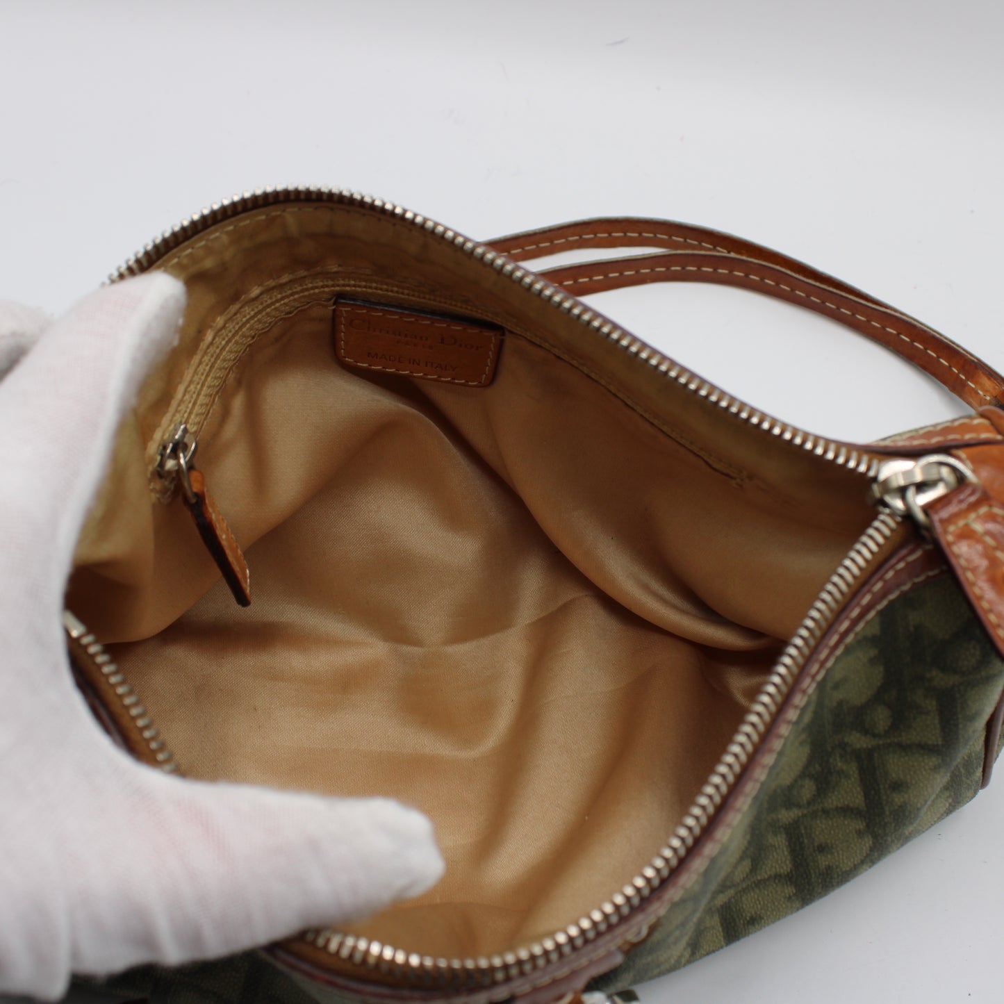 Christian Dior Khaki Canvas Leather Romantique Crossbody Bag