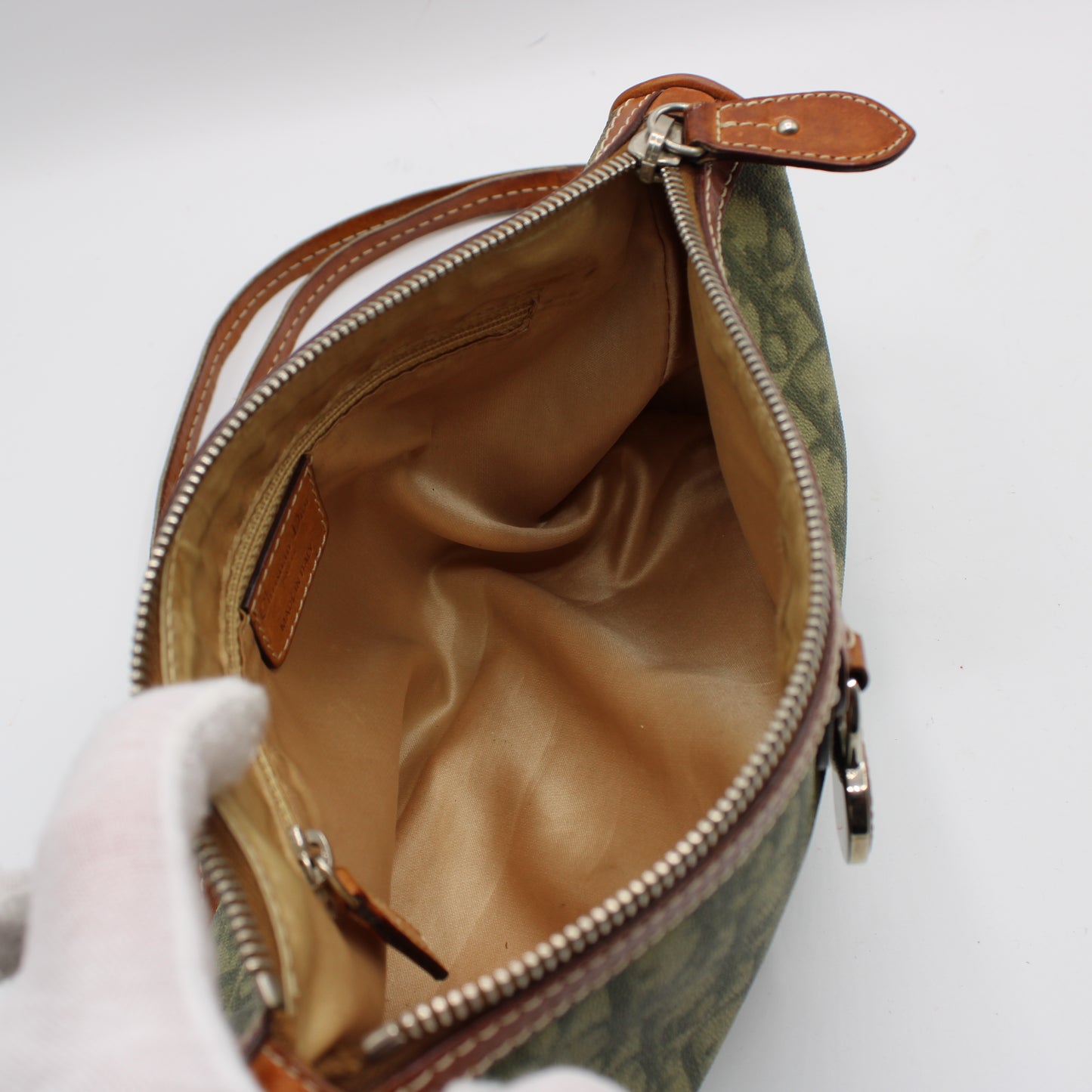 Christian Dior Khaki Canvas Leather Romantique Crossbody Bag