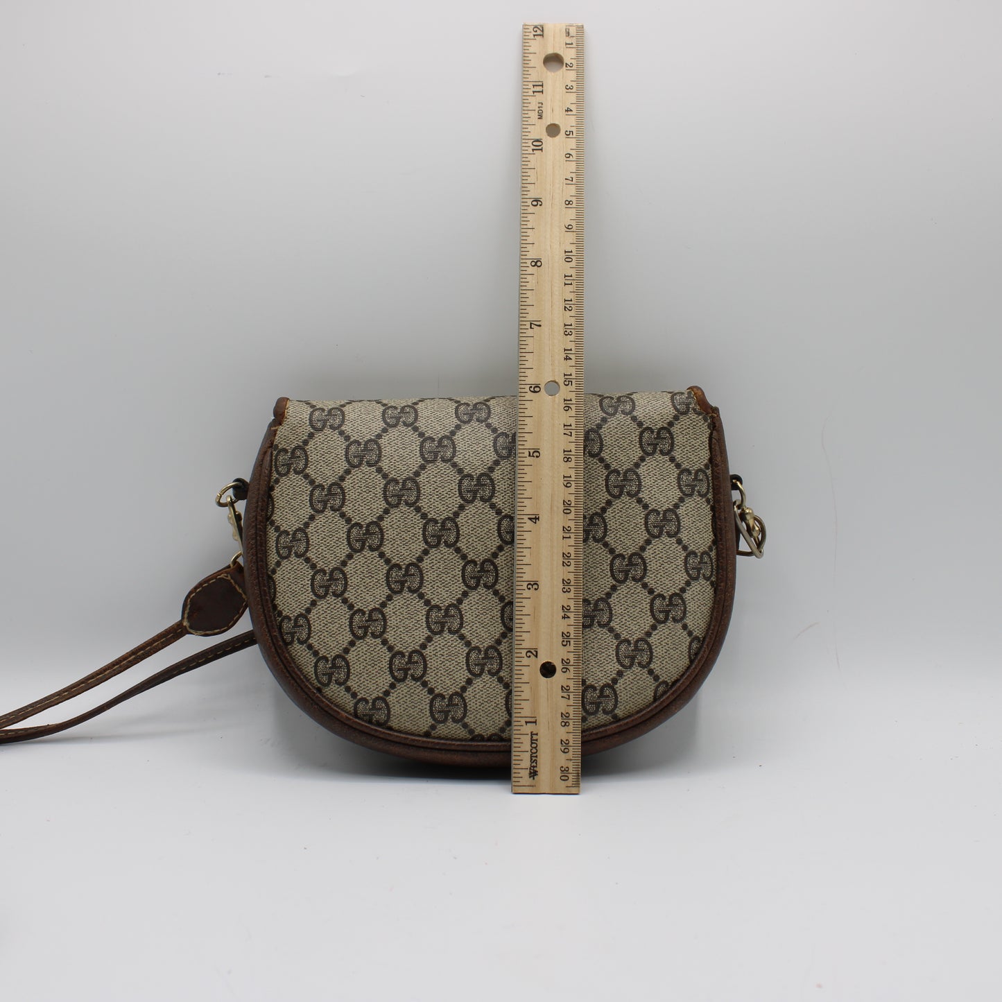 Gucci Beige GG Canvas Brown Leather Flap Crossbody Bag