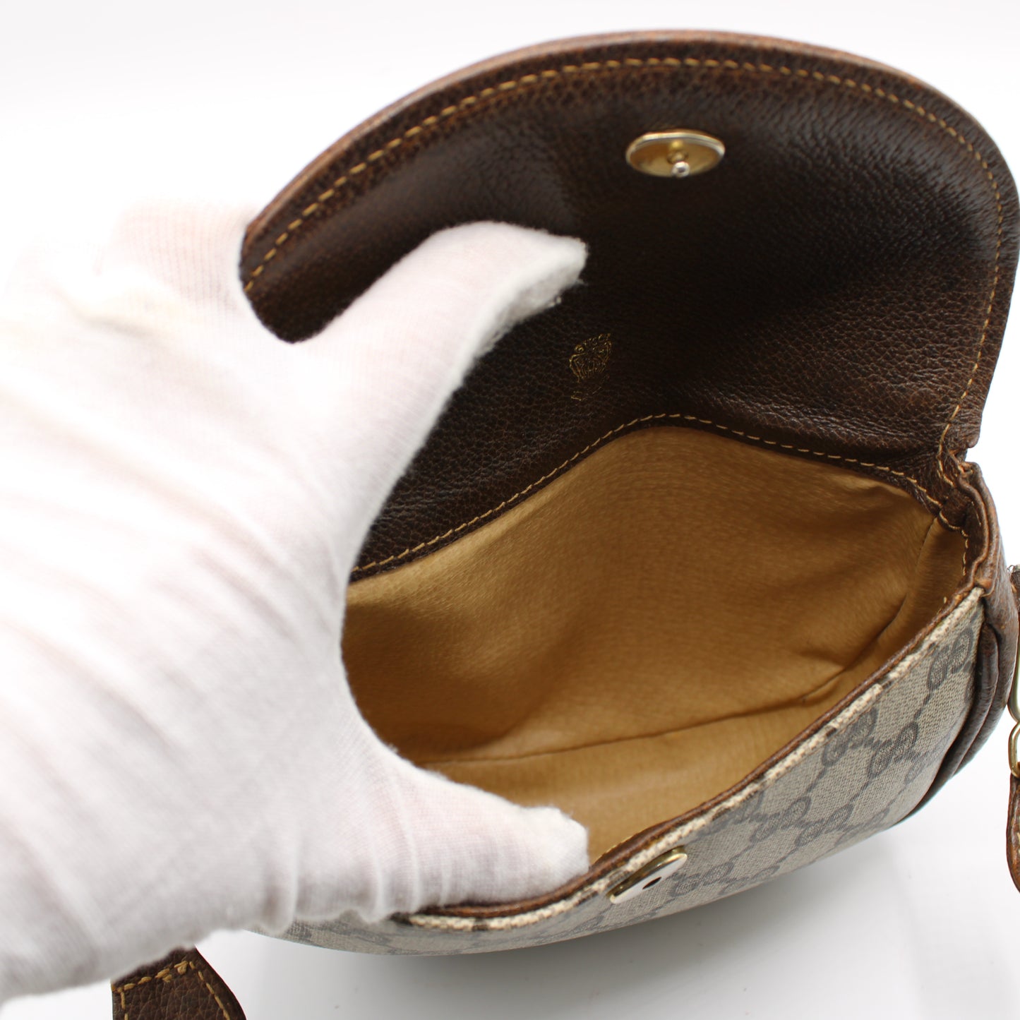 Gucci Beige GG Canvas Brown Leather Flap Crossbody Bag