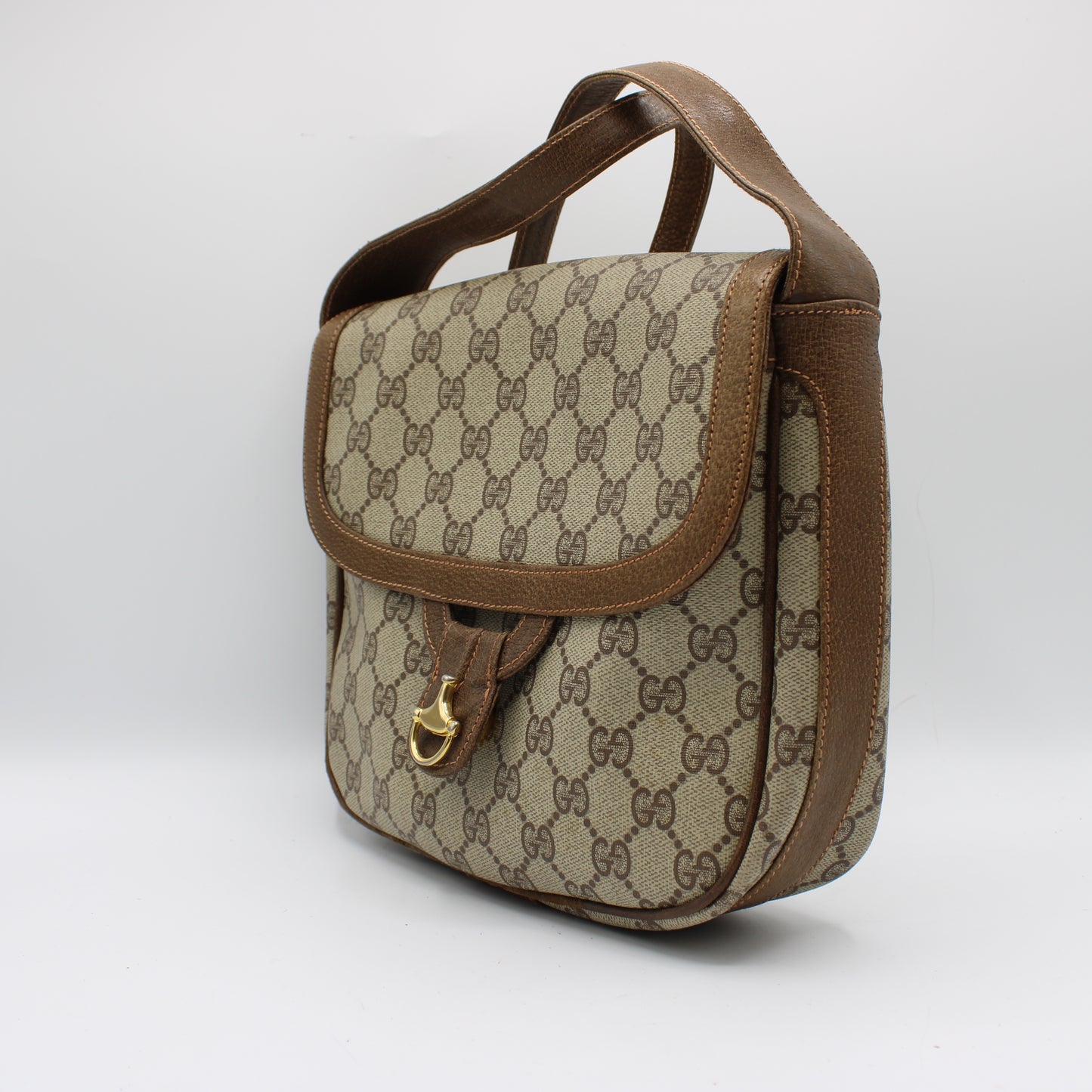 Gucci Beige Brown Gg Canvas Leather Flap Shoulder Bag