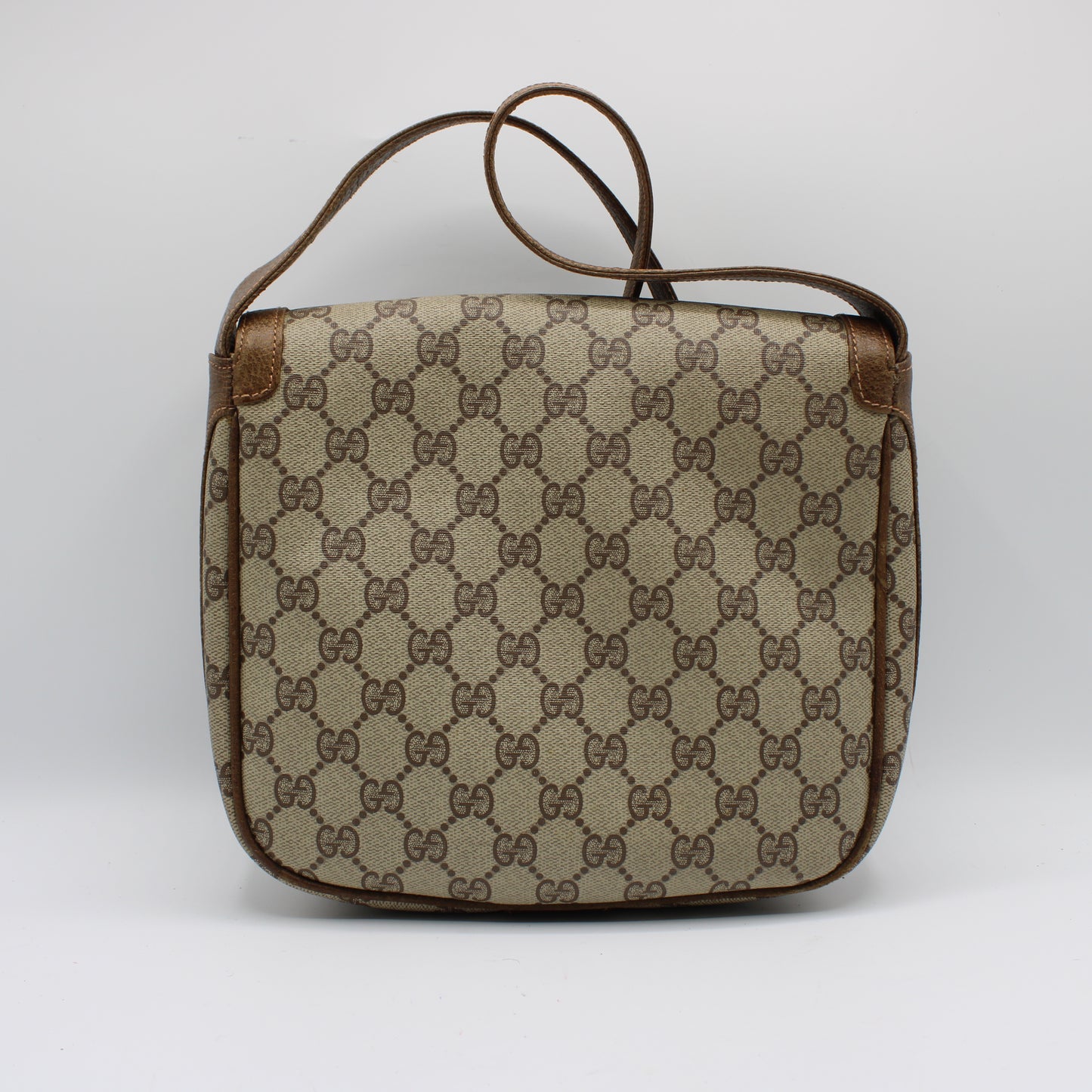 Gucci Beige Brown Gg Canvas Leather Flap Shoulder Bag