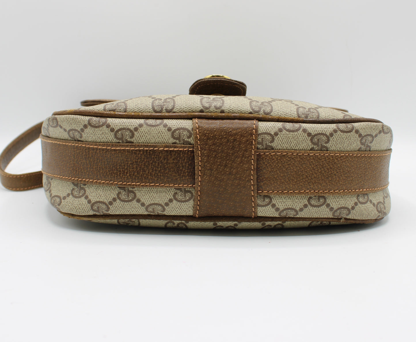 Gucci Beige Brown Gg Canvas Leather Flap Shoulder Bag