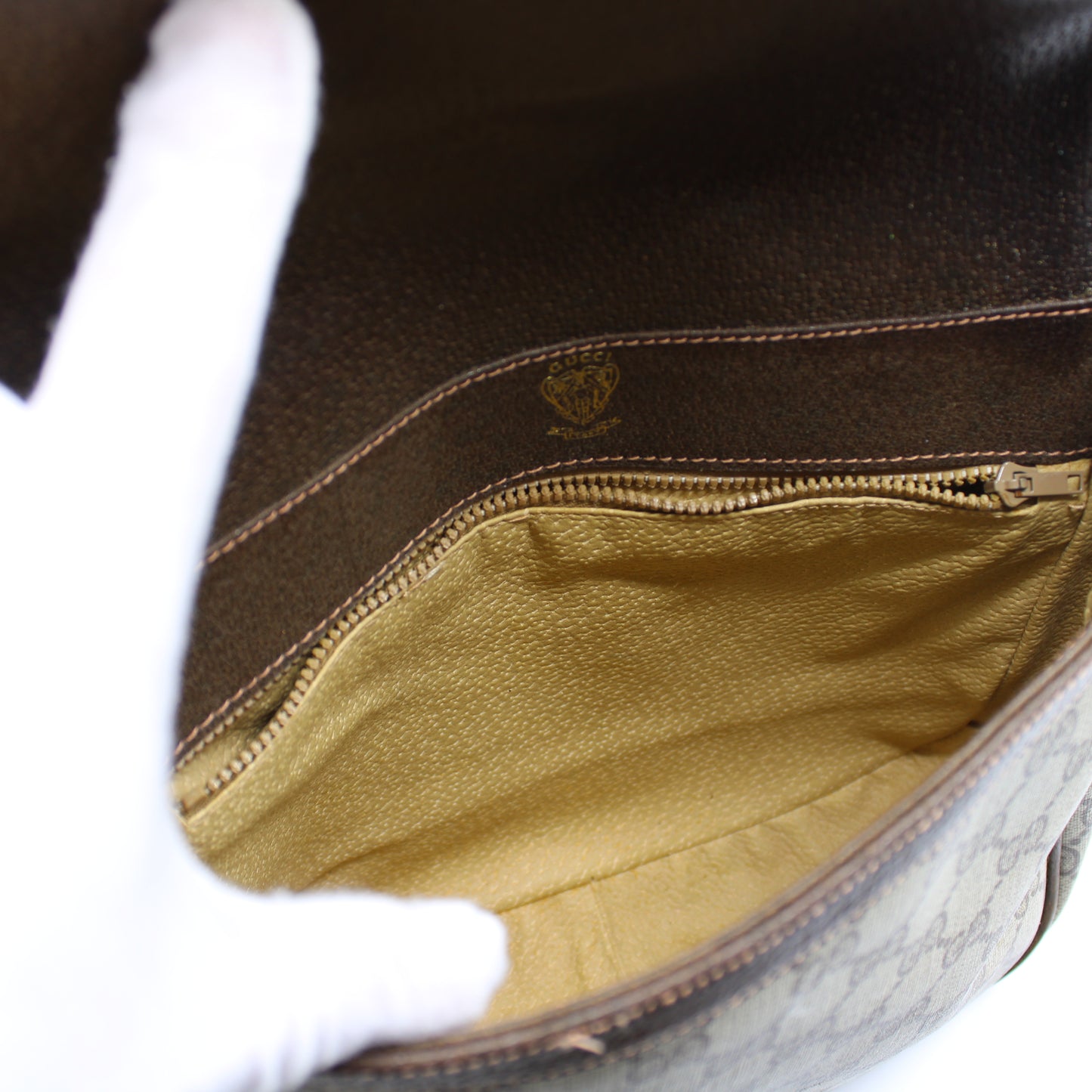 Gucci Beige Brown Gg Canvas Leather Flap Shoulder Bag