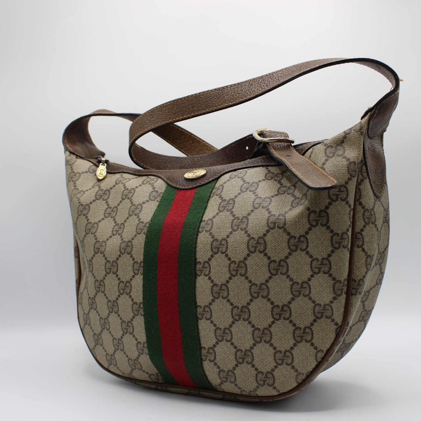 Gucci Beige Brown Coated Canvas Ophidia Hobo Shoulder Bag