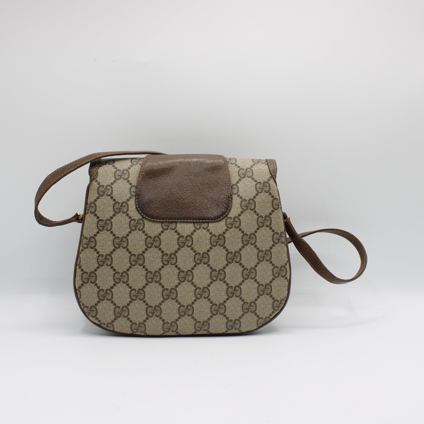 Gucci Brown GG Canvas Leather Horsebit Flap Crossbody Bag