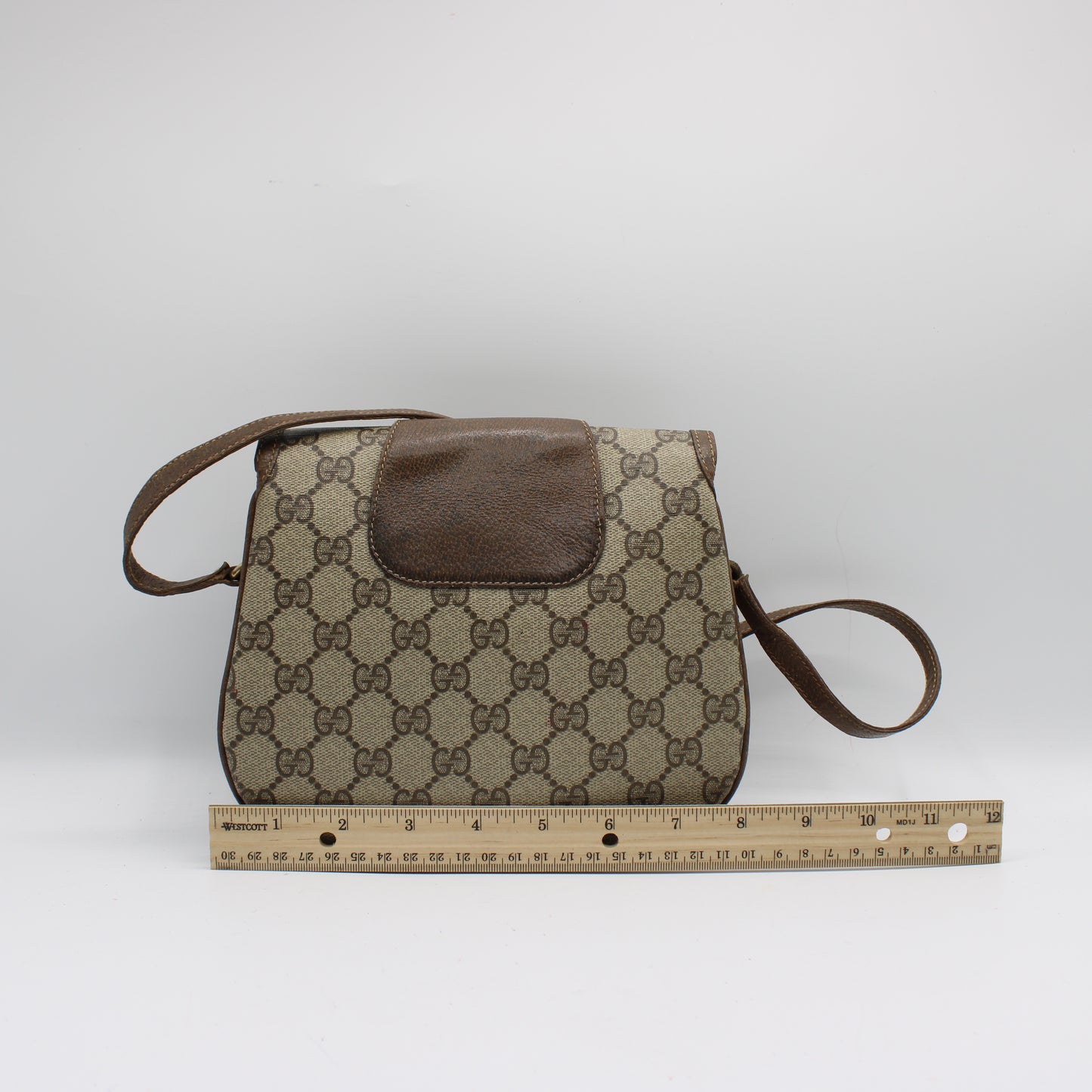 Gucci Brown GG Canvas Leather Horsebit Flap Crossbody Bag