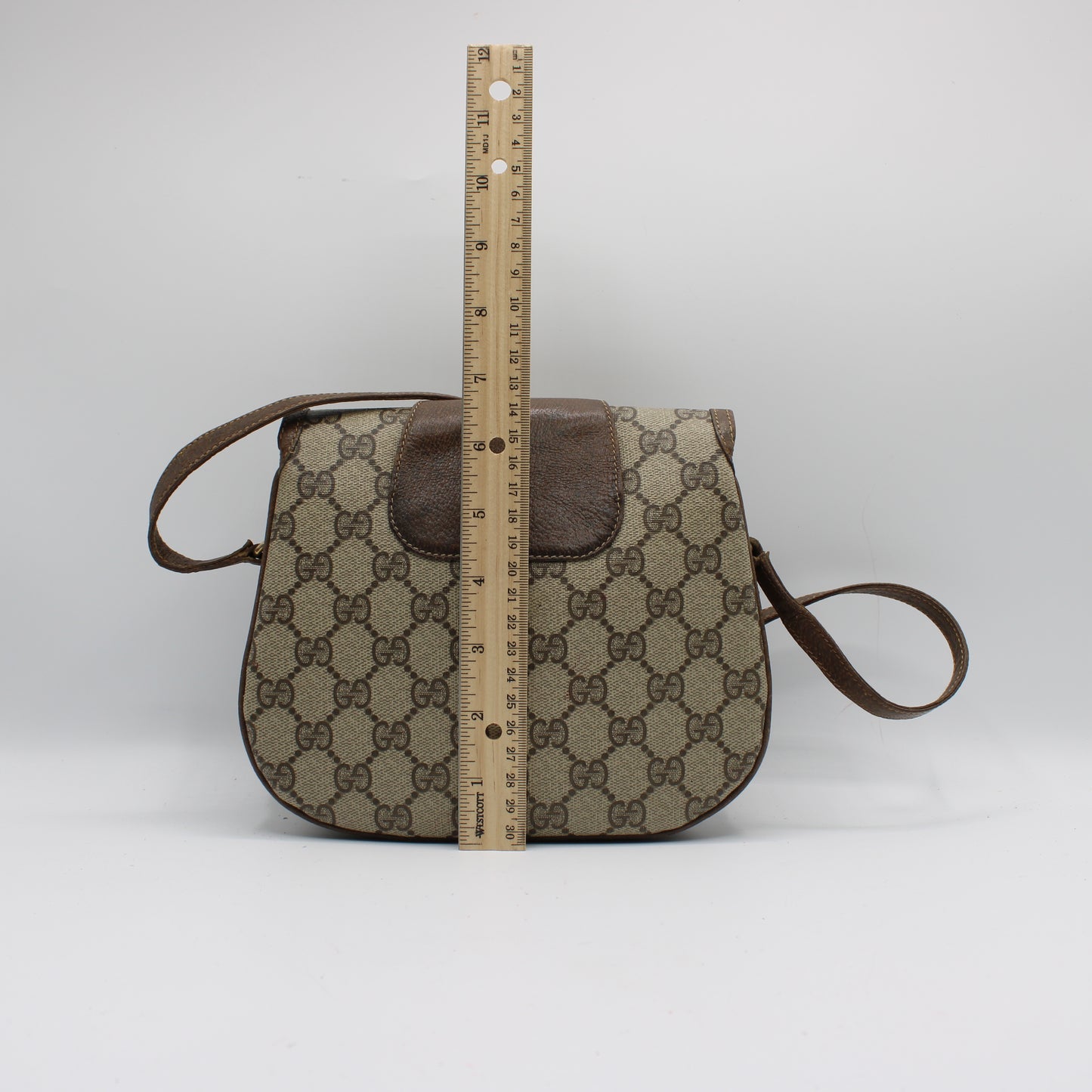 Gucci Brown GG Canvas Leather Horsebit Flap Crossbody Bag