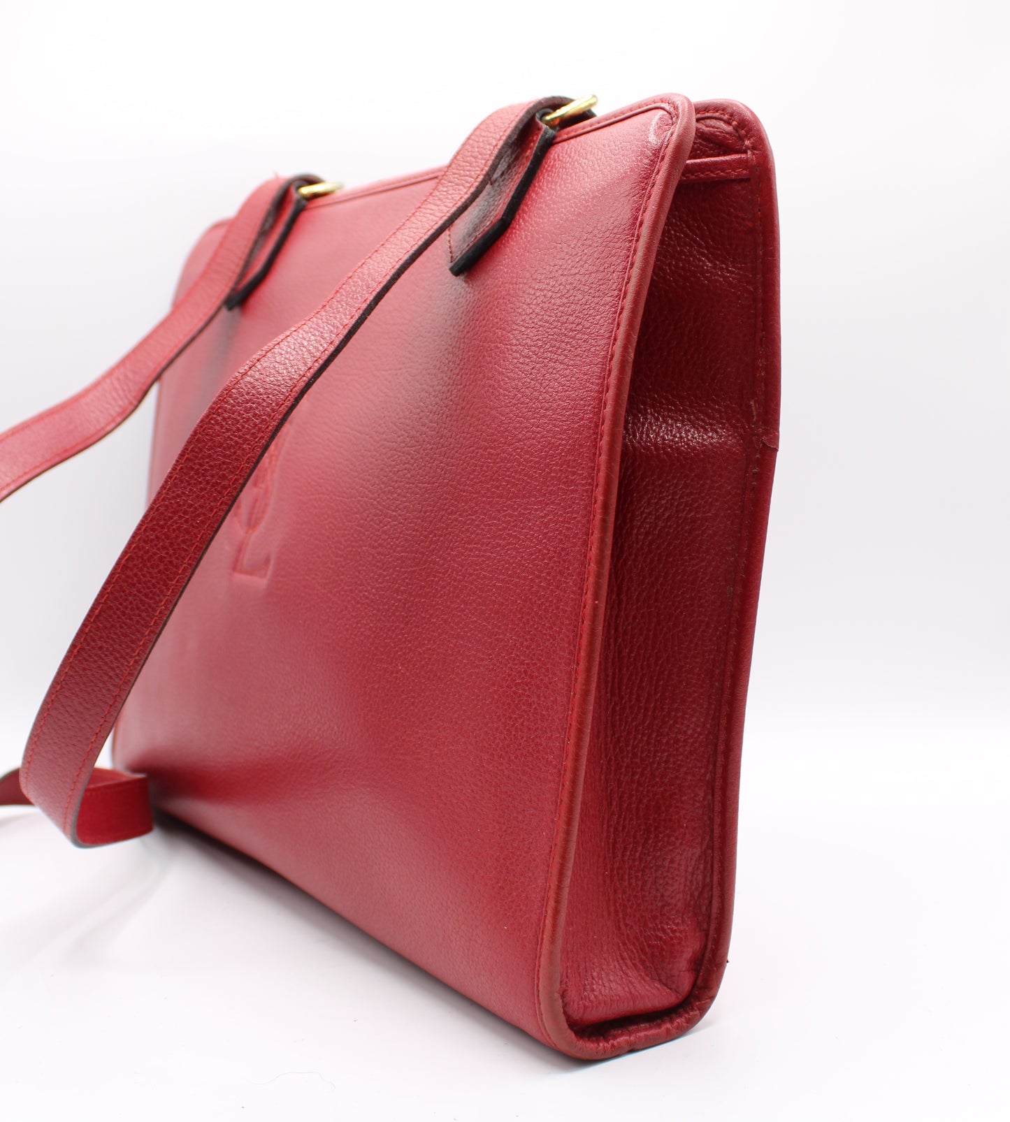 Yves Saint Laurent Red Leather Embossed Logo Shoulder Bag