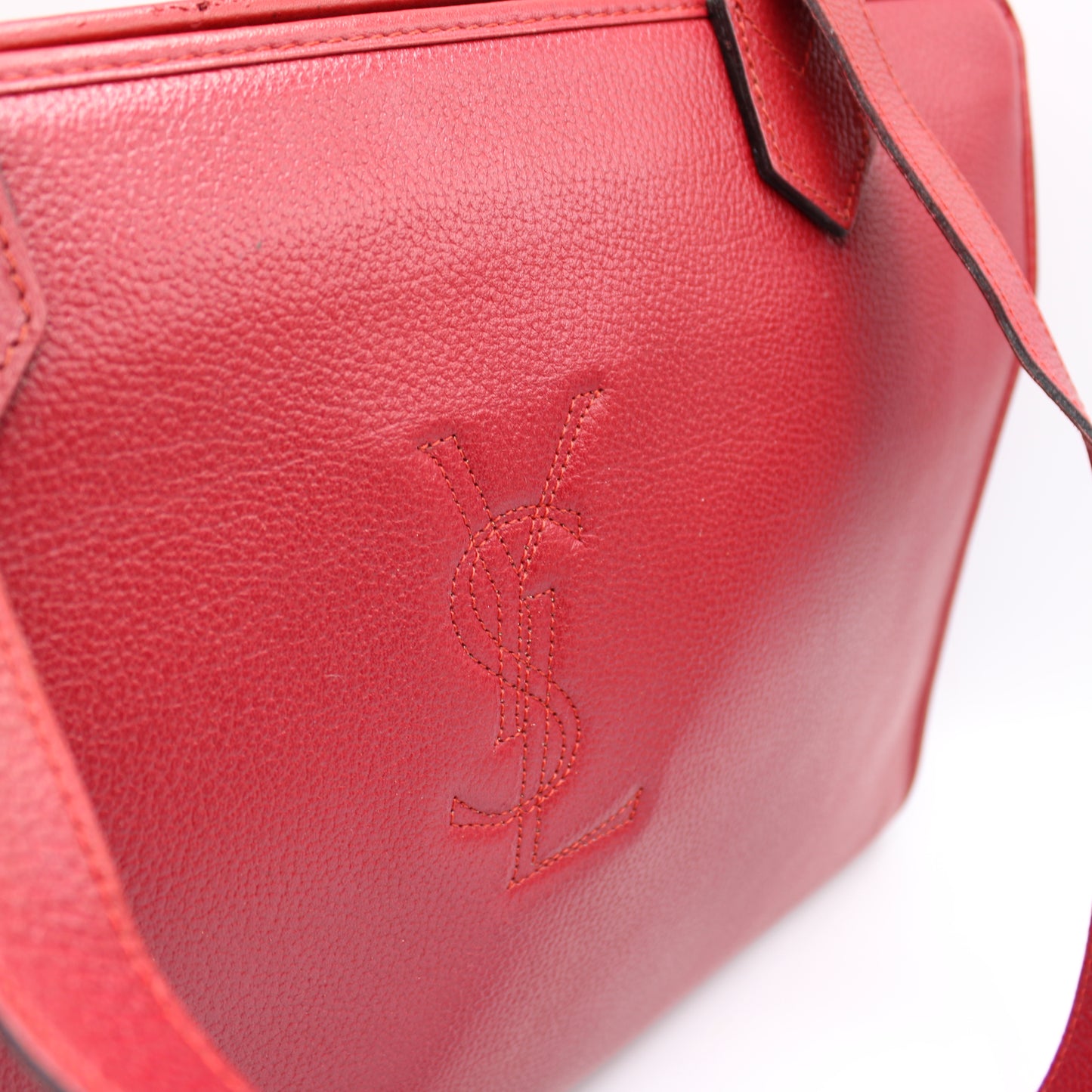 Yves Saint Laurent Red Leather Embossed Logo Shoulder Bag