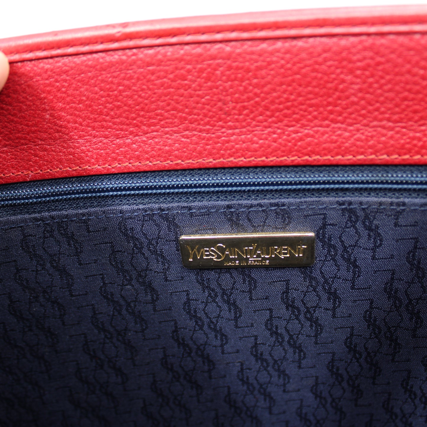 Yves Saint Laurent Red Leather Embossed Logo Shoulder Bag