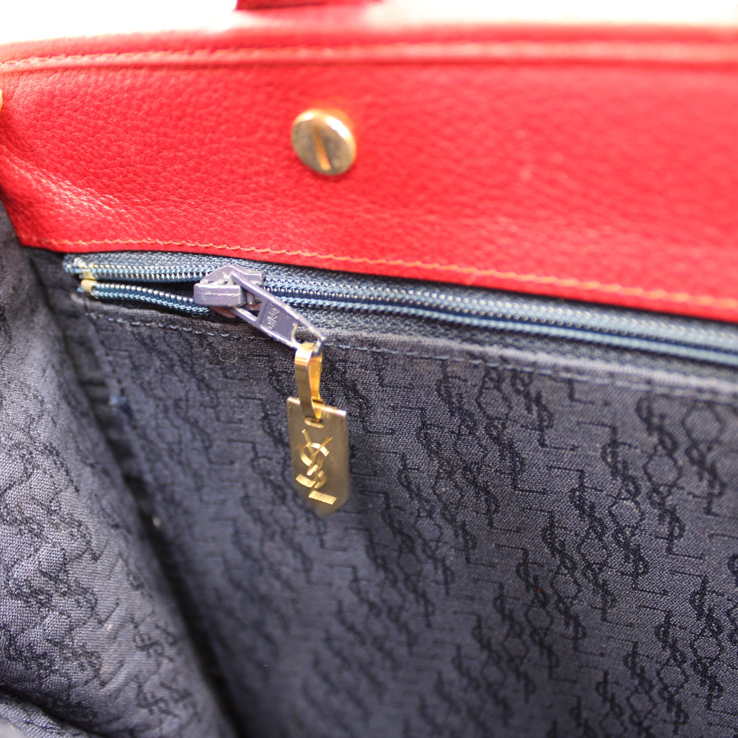 Yves Saint Laurent Red Leather Embossed Logo Shoulder Bag