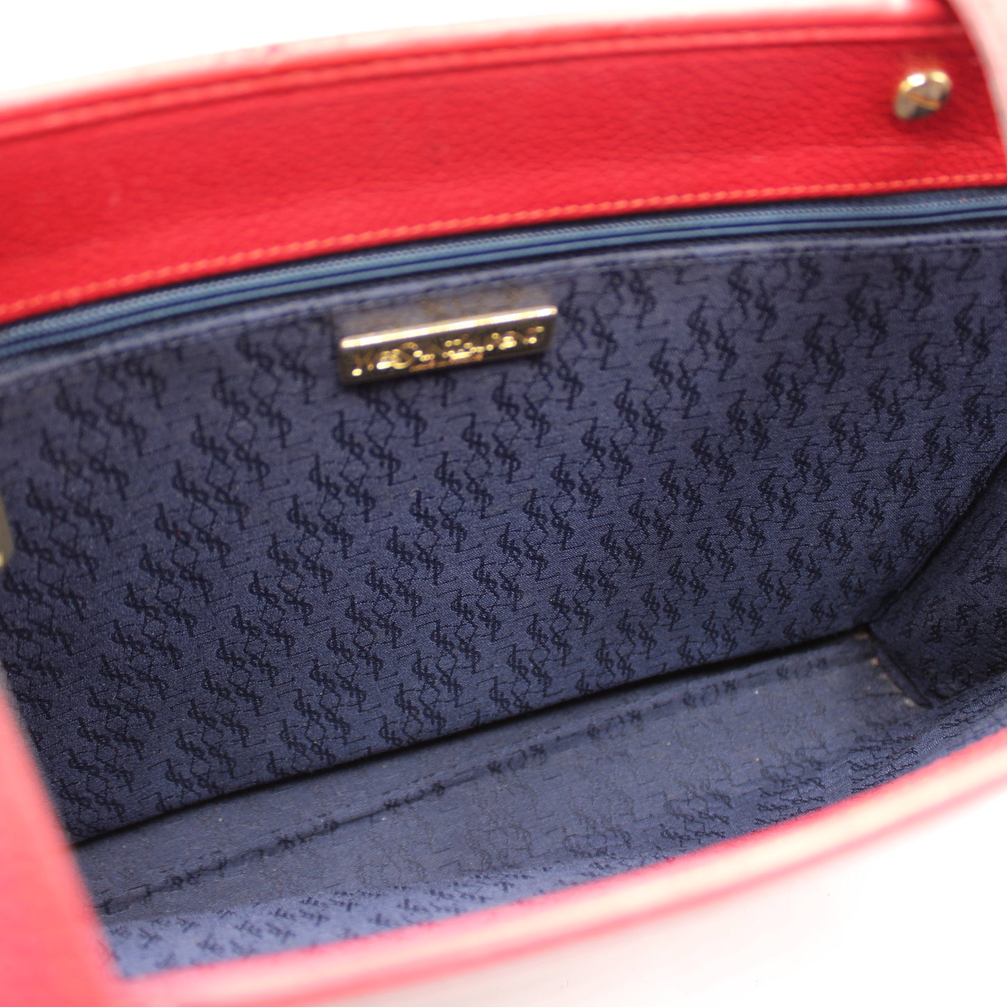 Yves Saint Laurent Red Leather Embossed Logo Shoulder Bag