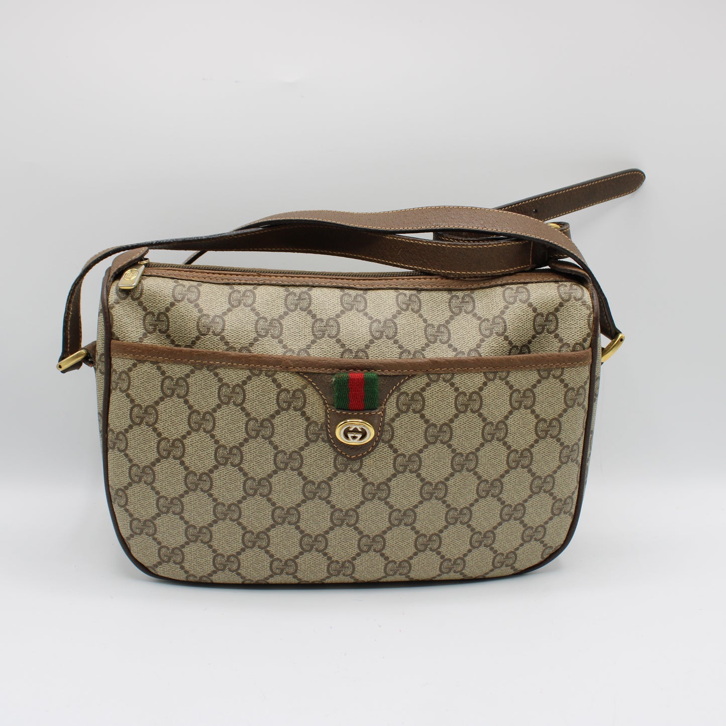 Gucci Brown GG Supreme Canvas Ophidia Leather Crossbody Bag