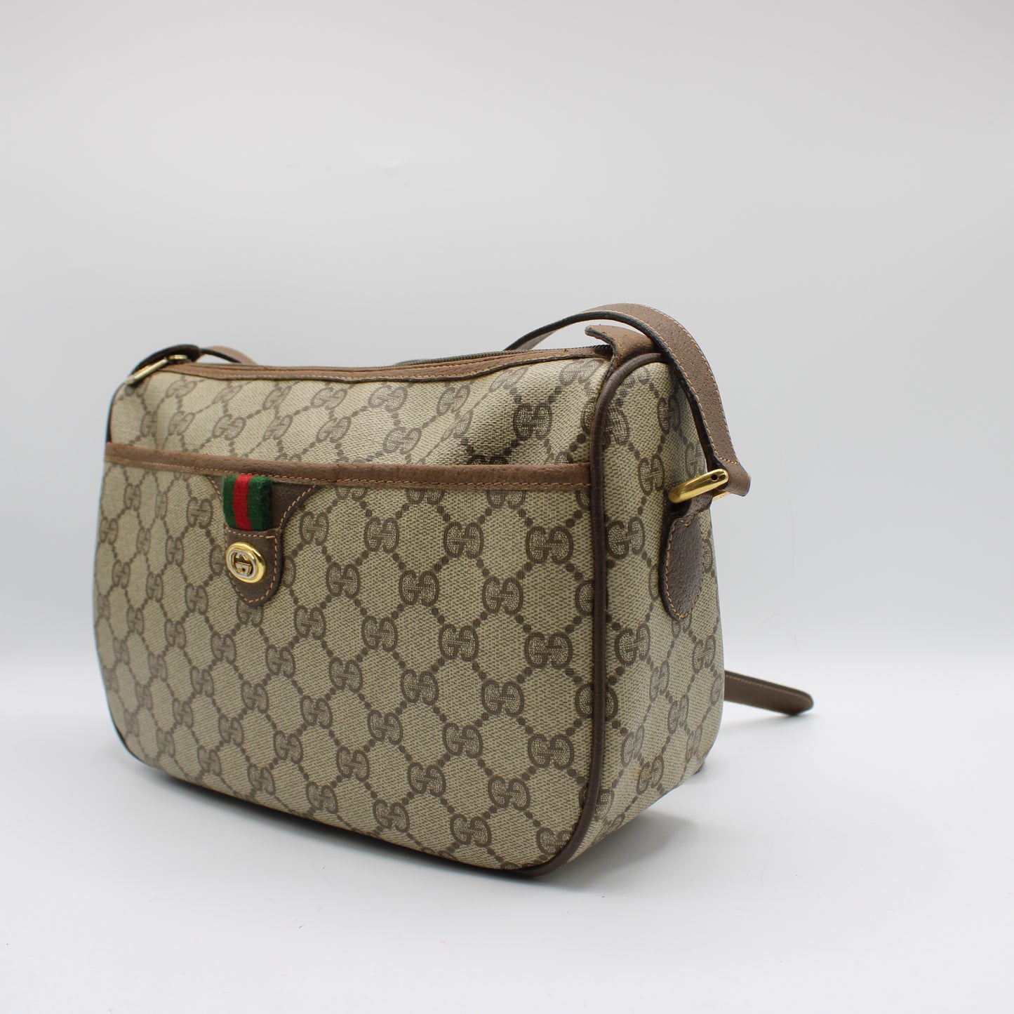 Gucci Brown GG Supreme Canvas Ophidia Leather Crossbody Bag