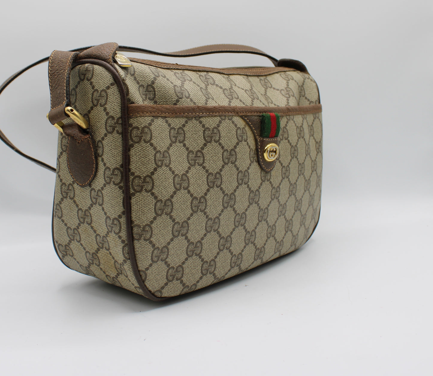 Gucci Brown GG Supreme Canvas Ophidia Leather Crossbody Bag