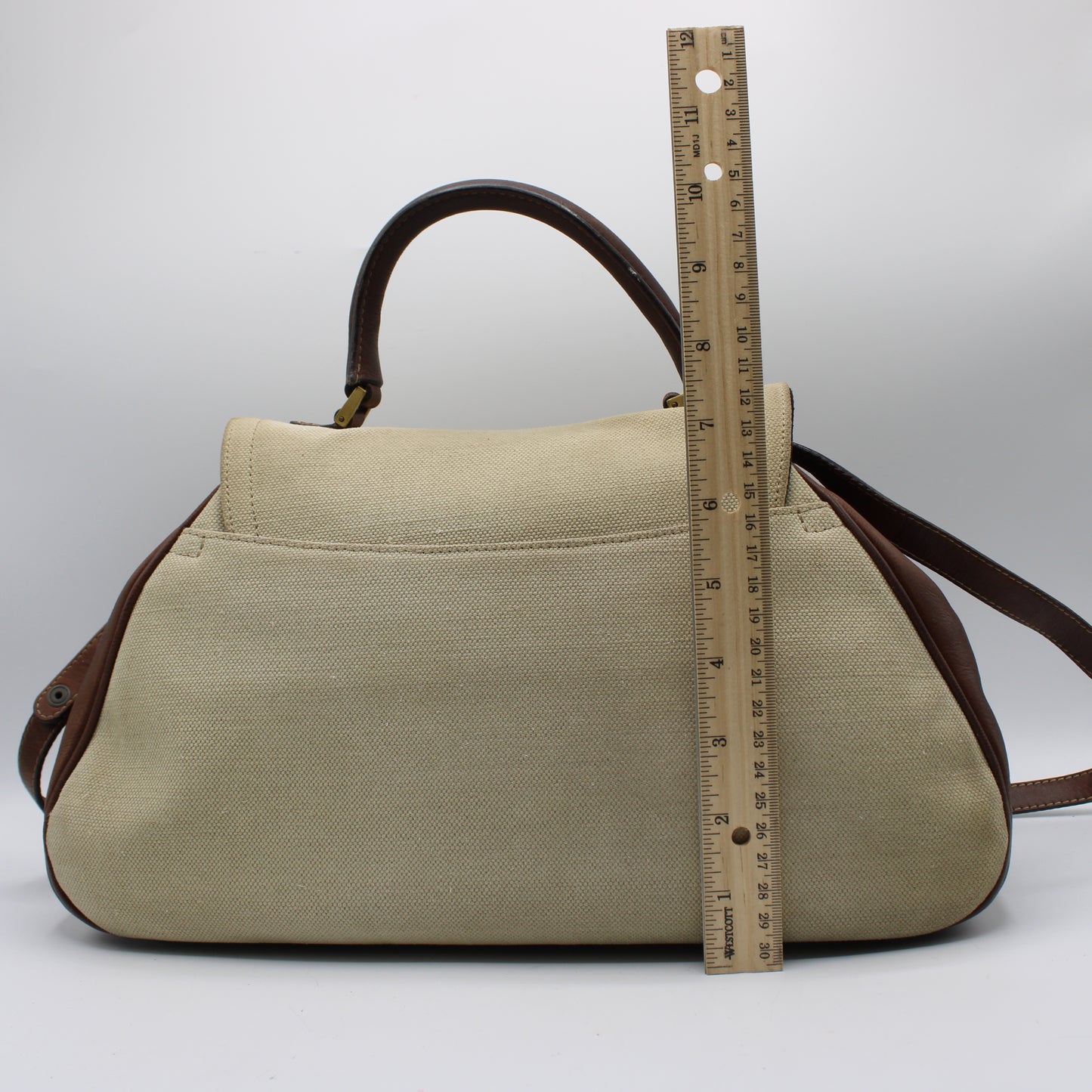 Christian Dior Beige Brown Canvas Leather Double Saddle Bag