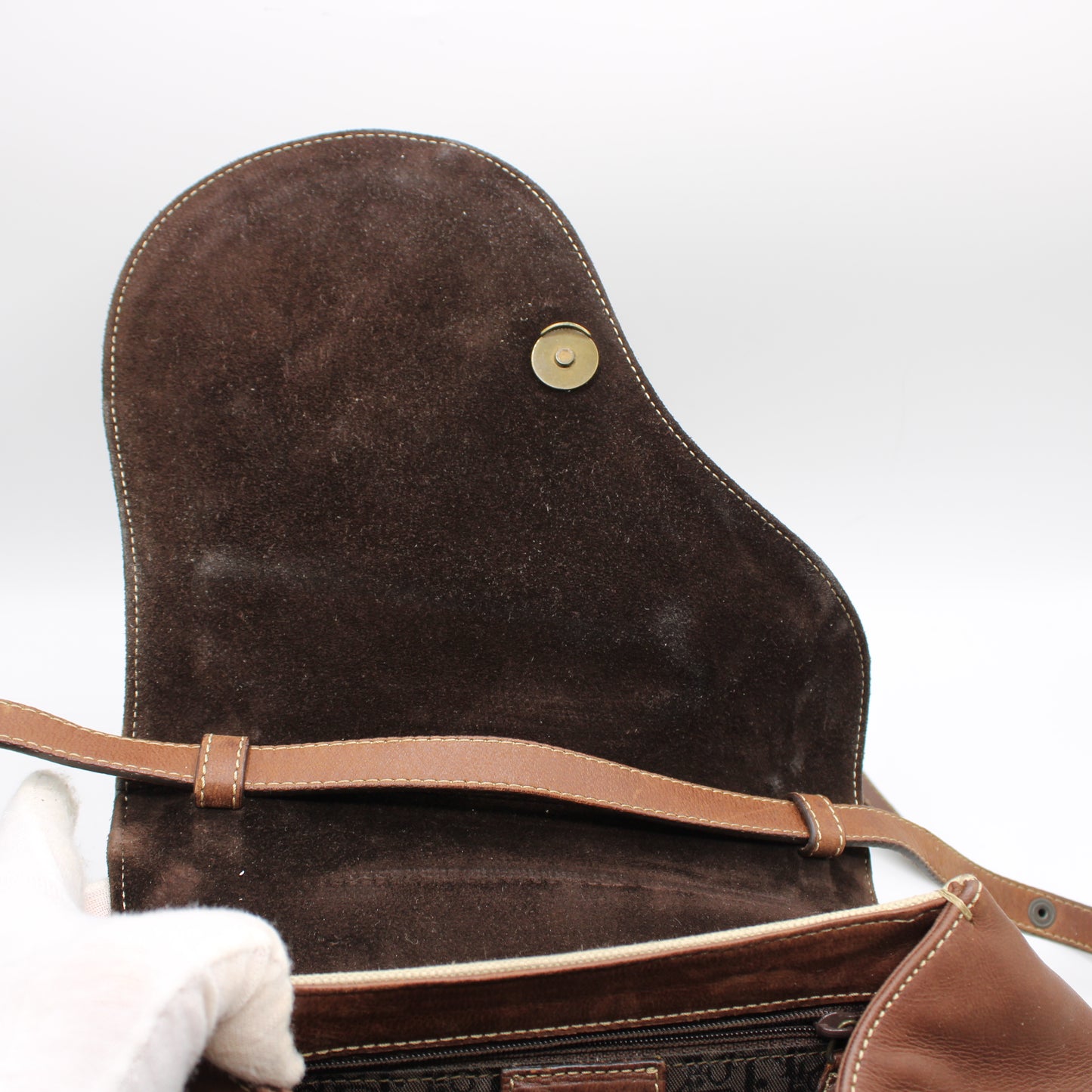 Christian Dior Beige Brown Canvas Leather Double Saddle Bag