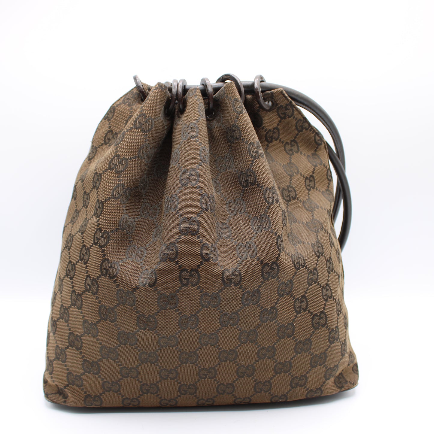 Gucci Brown Canvas Monogram Leather Hobo Bag