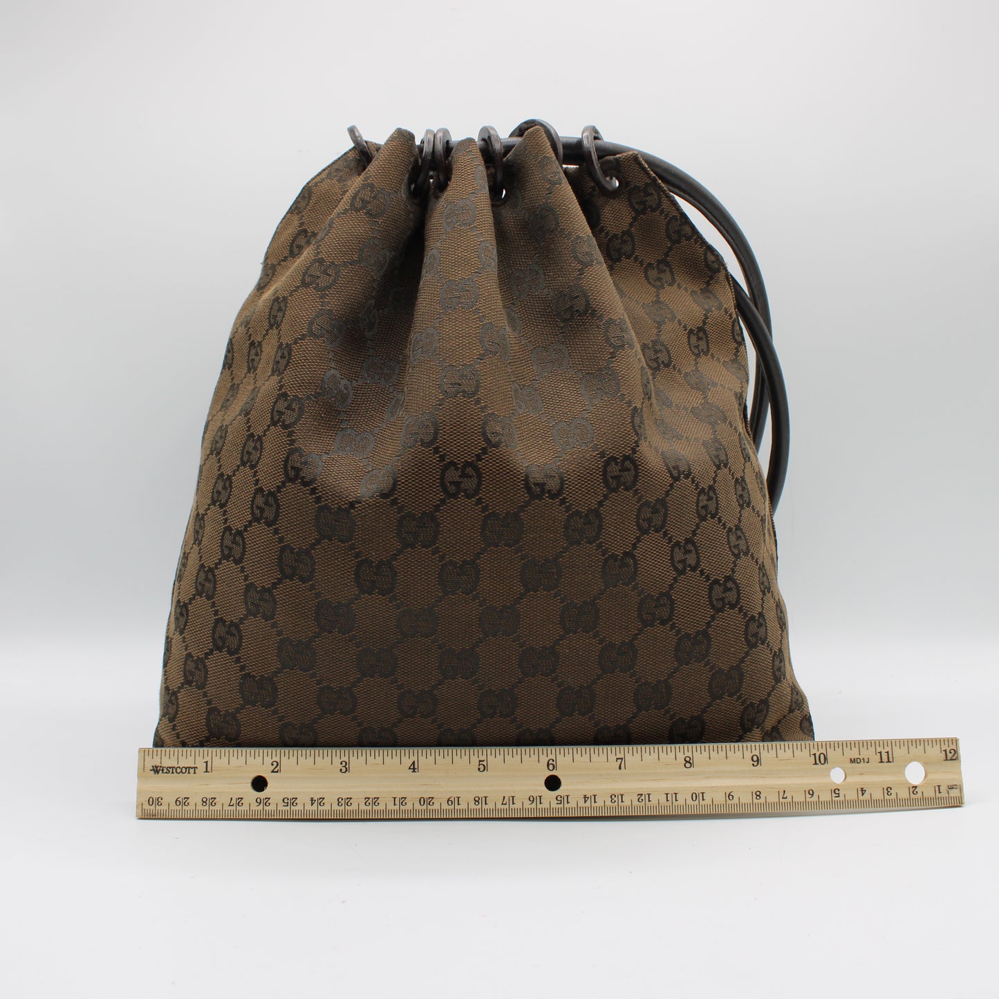 Gucci Brown Canvas Monogram Leather Hobo Bag